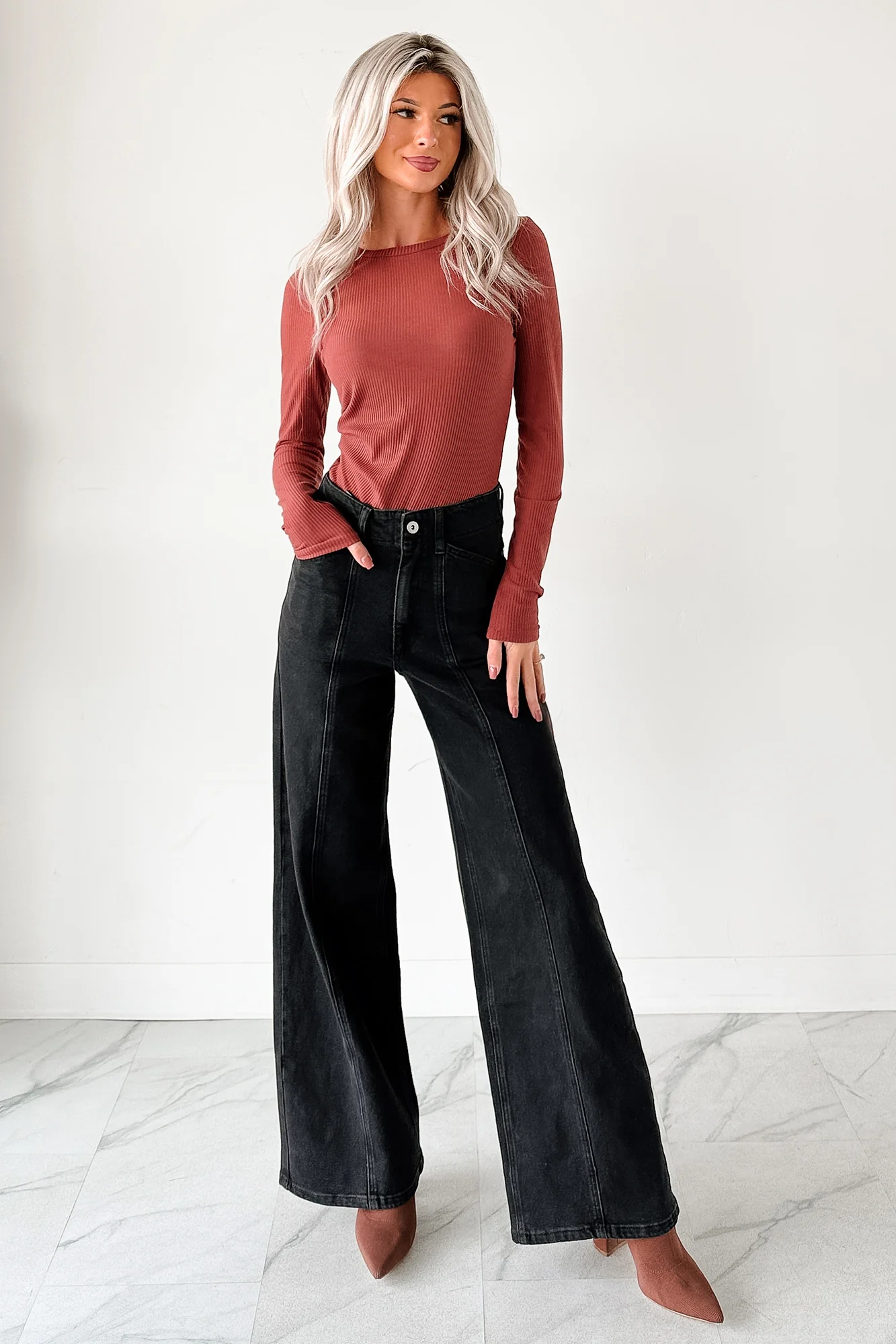 Nelson High Rise Wide Leg Mica Denim Jeans (Black) - Image 8
