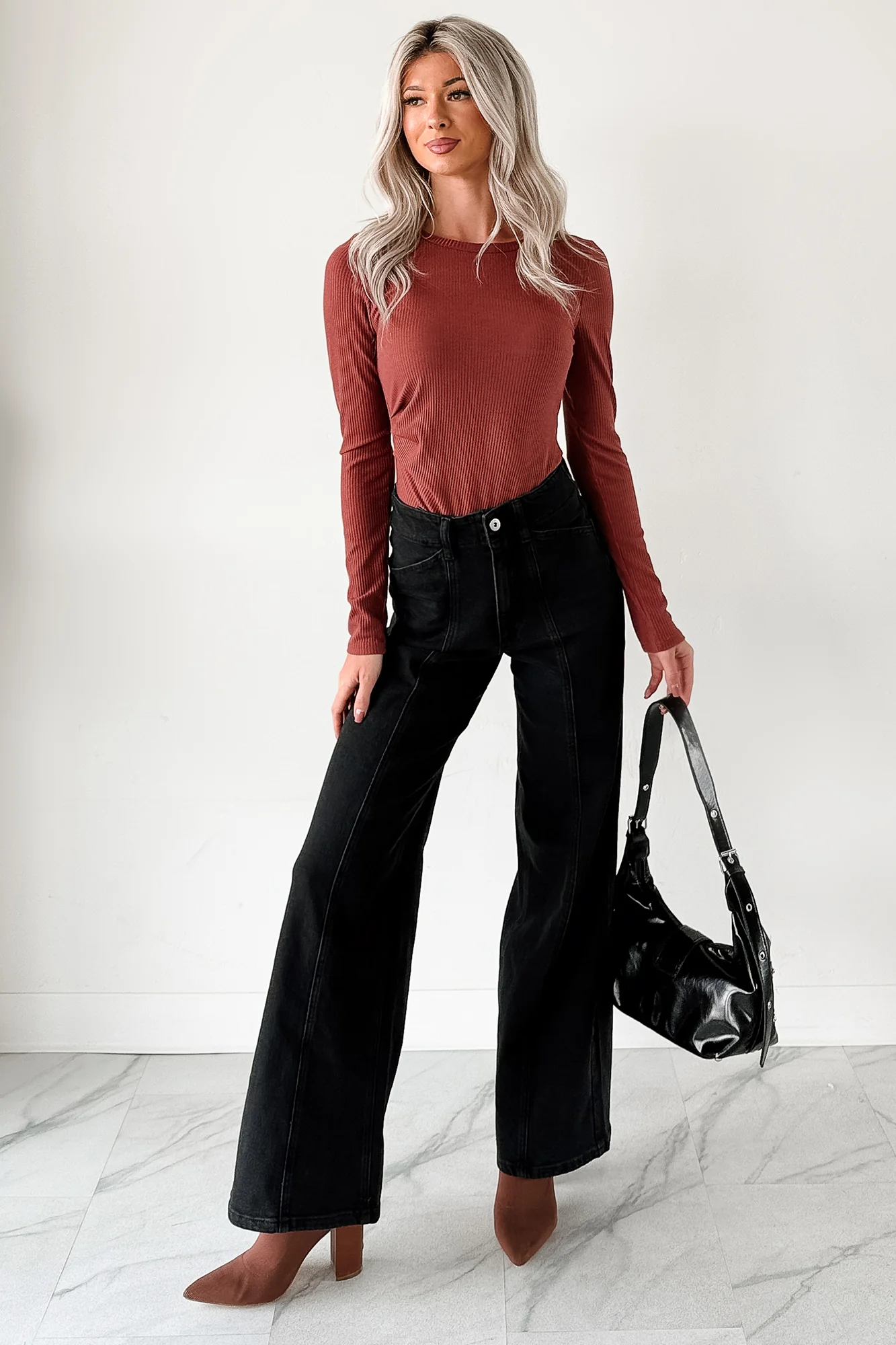 Nelson High Rise Wide Leg Mica Denim Jeans (Black) - Image 9