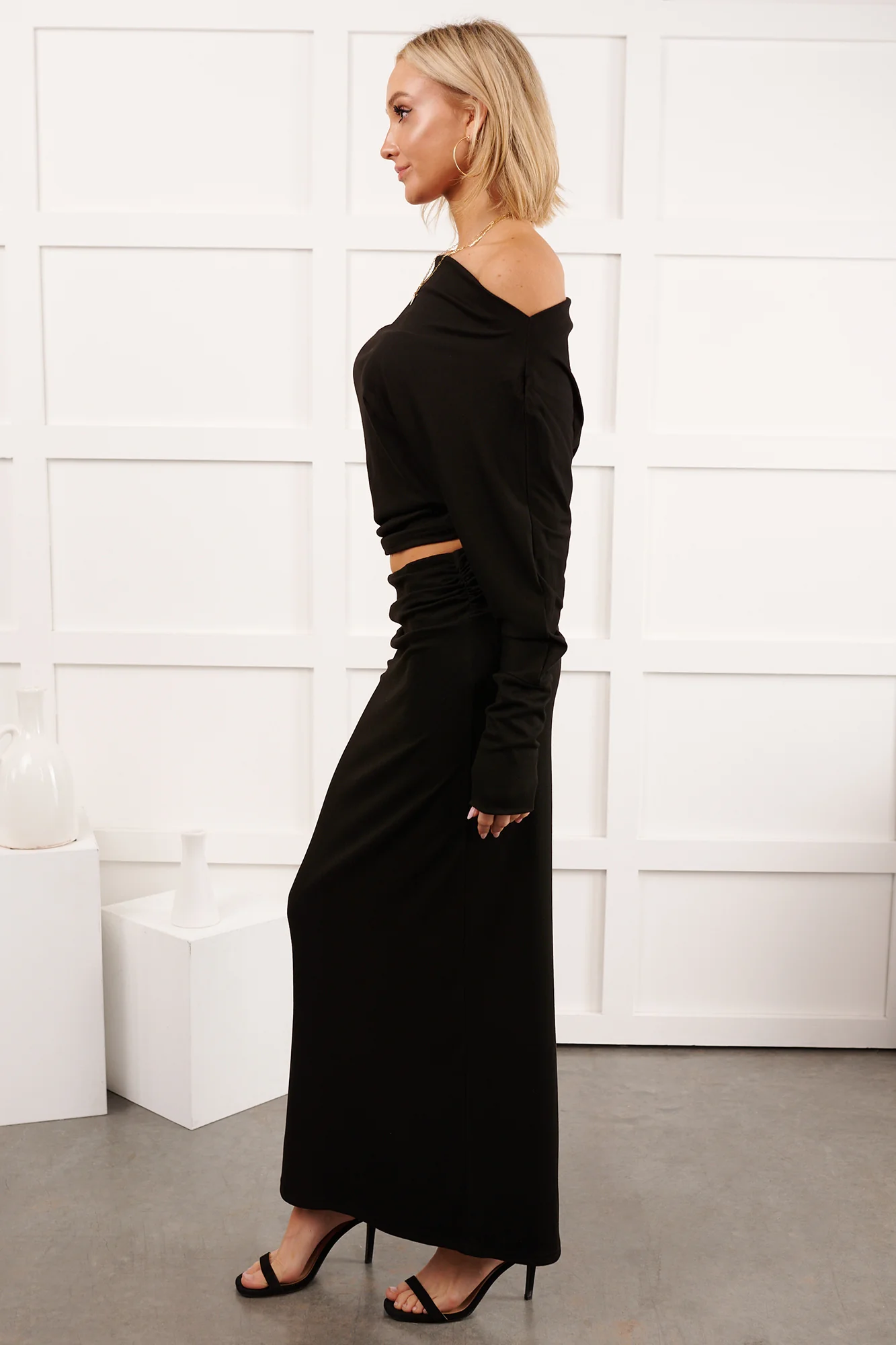 Nestle In Now Long Sleeve Maxi Skirt Set (Black) - Image 4