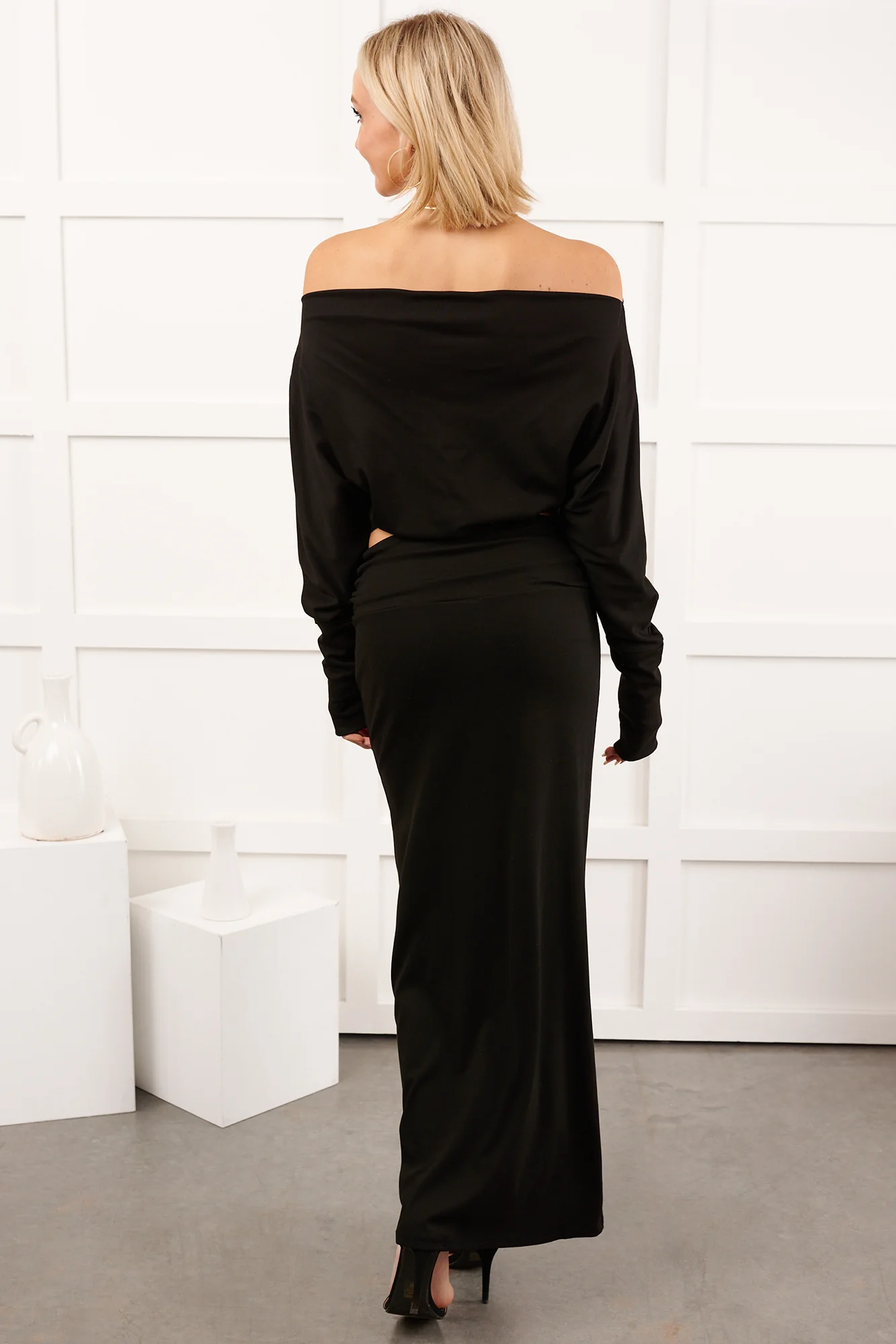 Nestle In Now Long Sleeve Maxi Skirt Set (Black) - Image 5