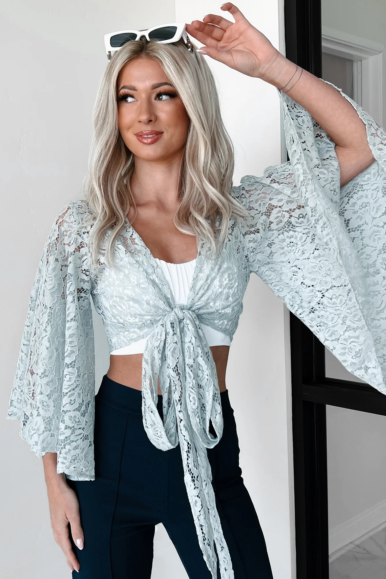 Neutral Nomad Lace Wrap Top (Dusty Blue) - Image 3