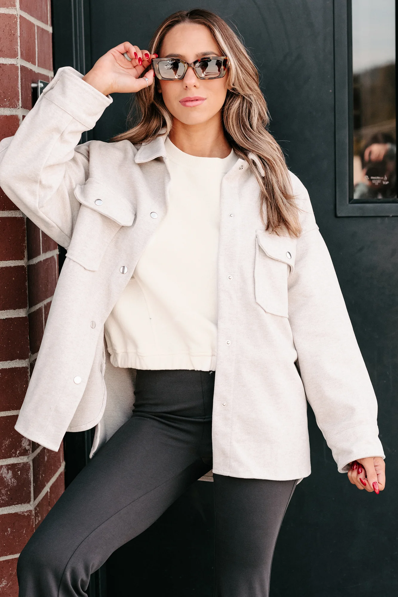 Never On Schedule Brushed Fleece Shacket (Oatmeal) - Image 6
