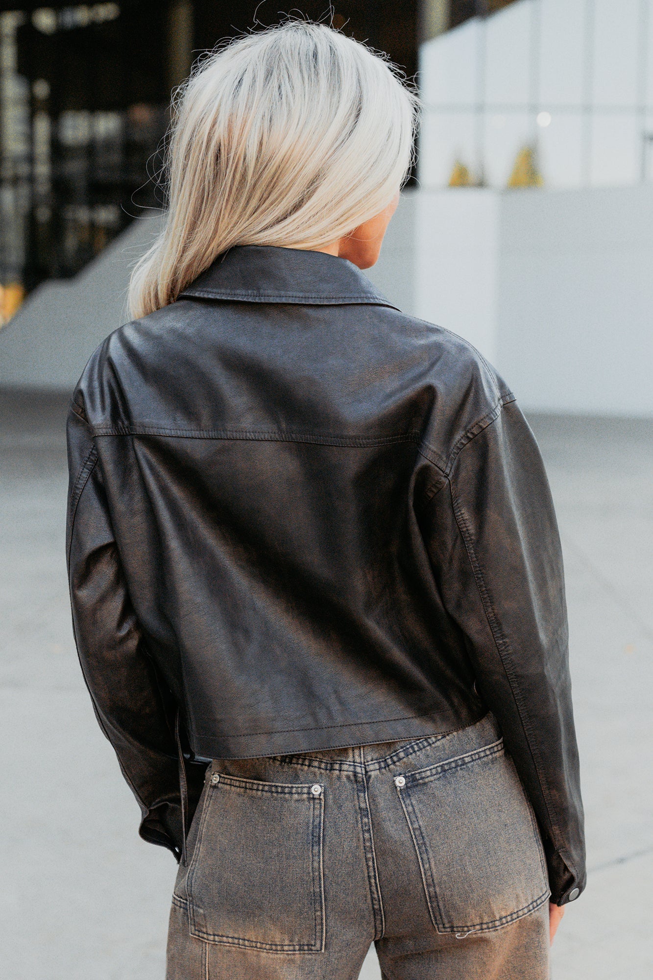 Never Tired Faux Leather Lace Side Jacket (Dark Coffee) - Image 6