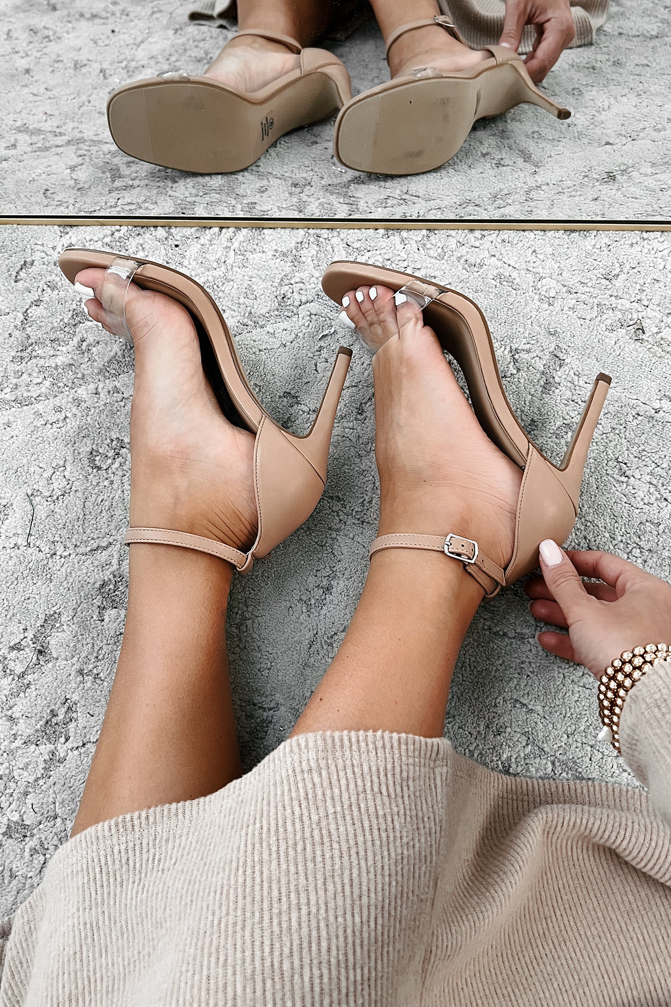 Never Underestimated Ankle Strap Heels (Clear/Sand) - Image 4