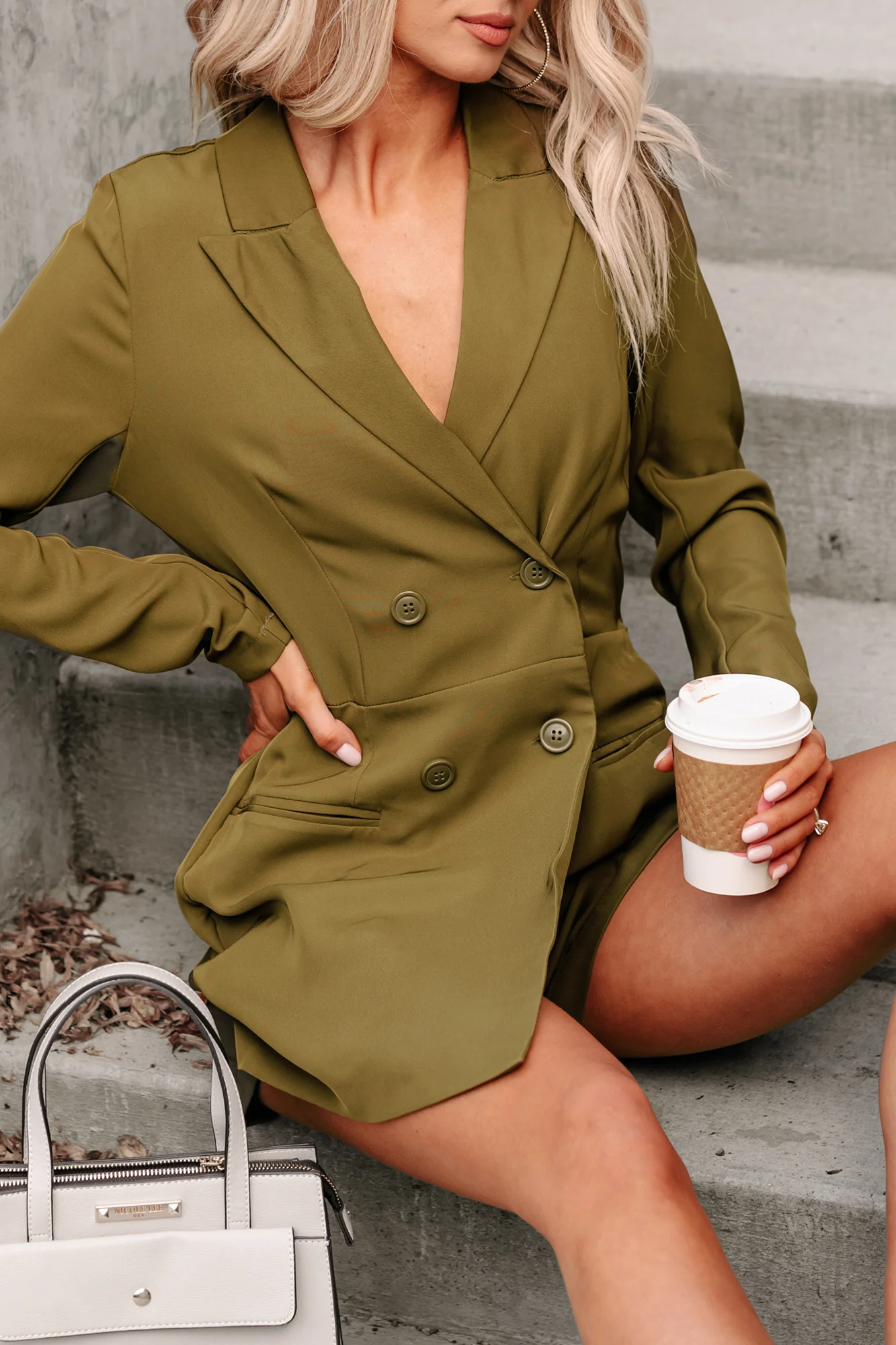 New Career Paths Blazer Romper (Olive) - Image 3