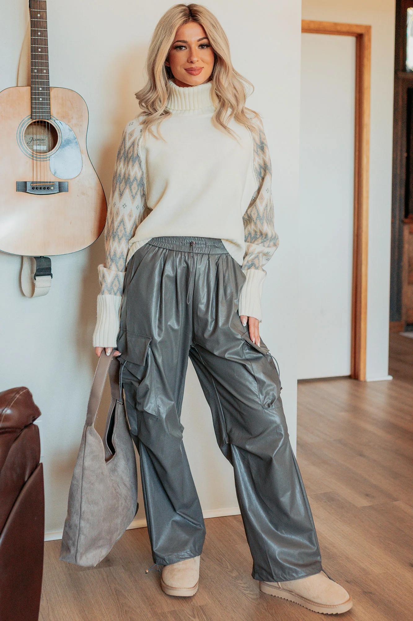 New Horizons Abstract Turtle Neck Sweater (Cream) - Image 3