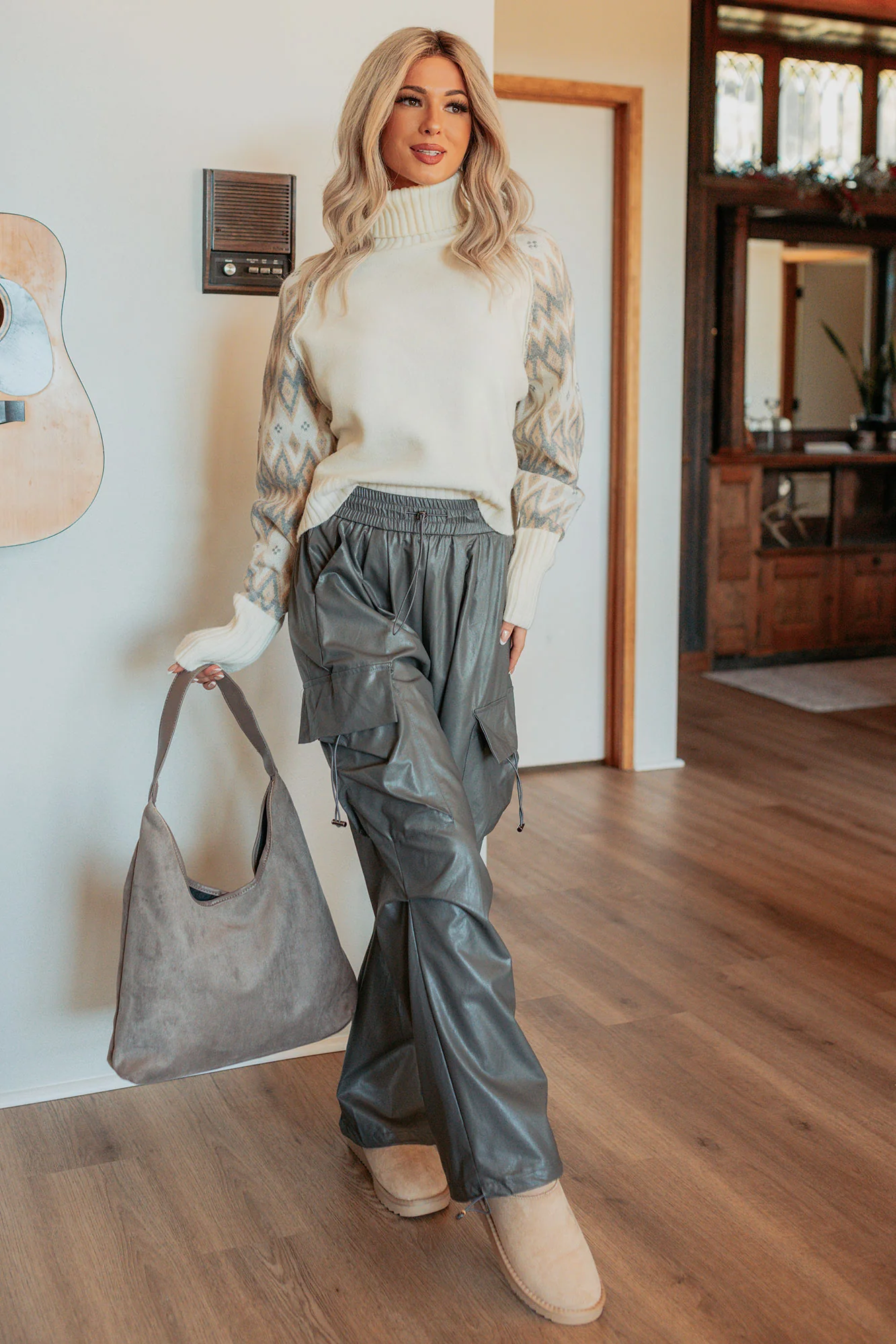 New Horizons Abstract Turtle Neck Sweater (Cream) - Image 4