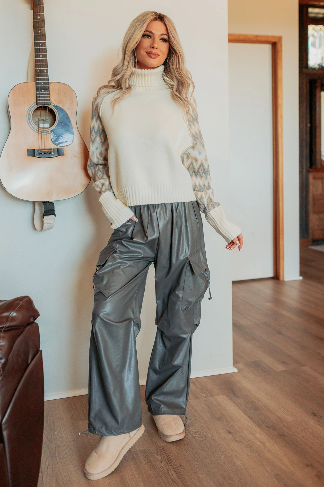 New Horizons Abstract Turtle Neck Sweater (Cream) - Image 5