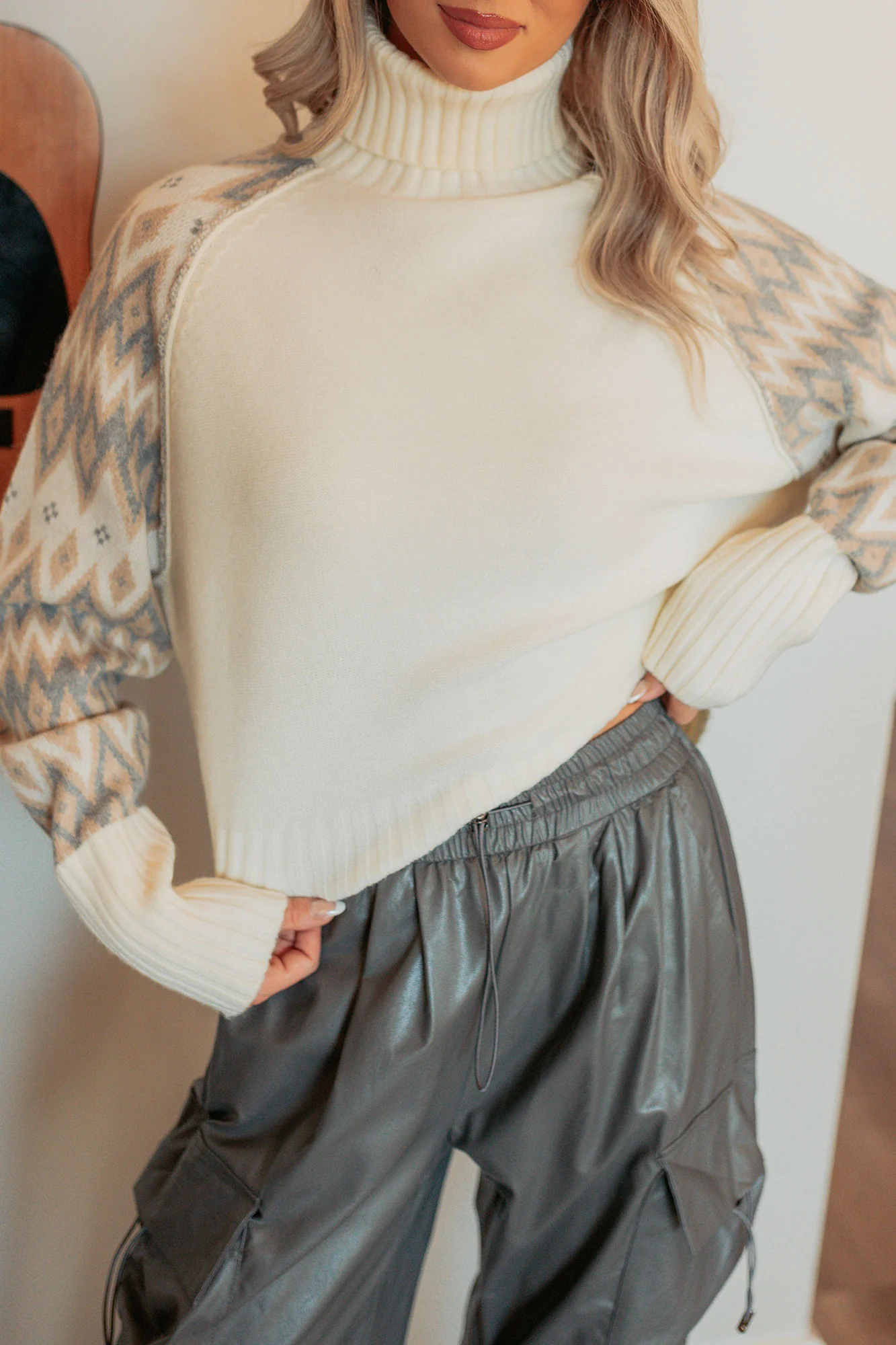 New Horizons Abstract Turtle Neck Sweater (Cream) - Image 6