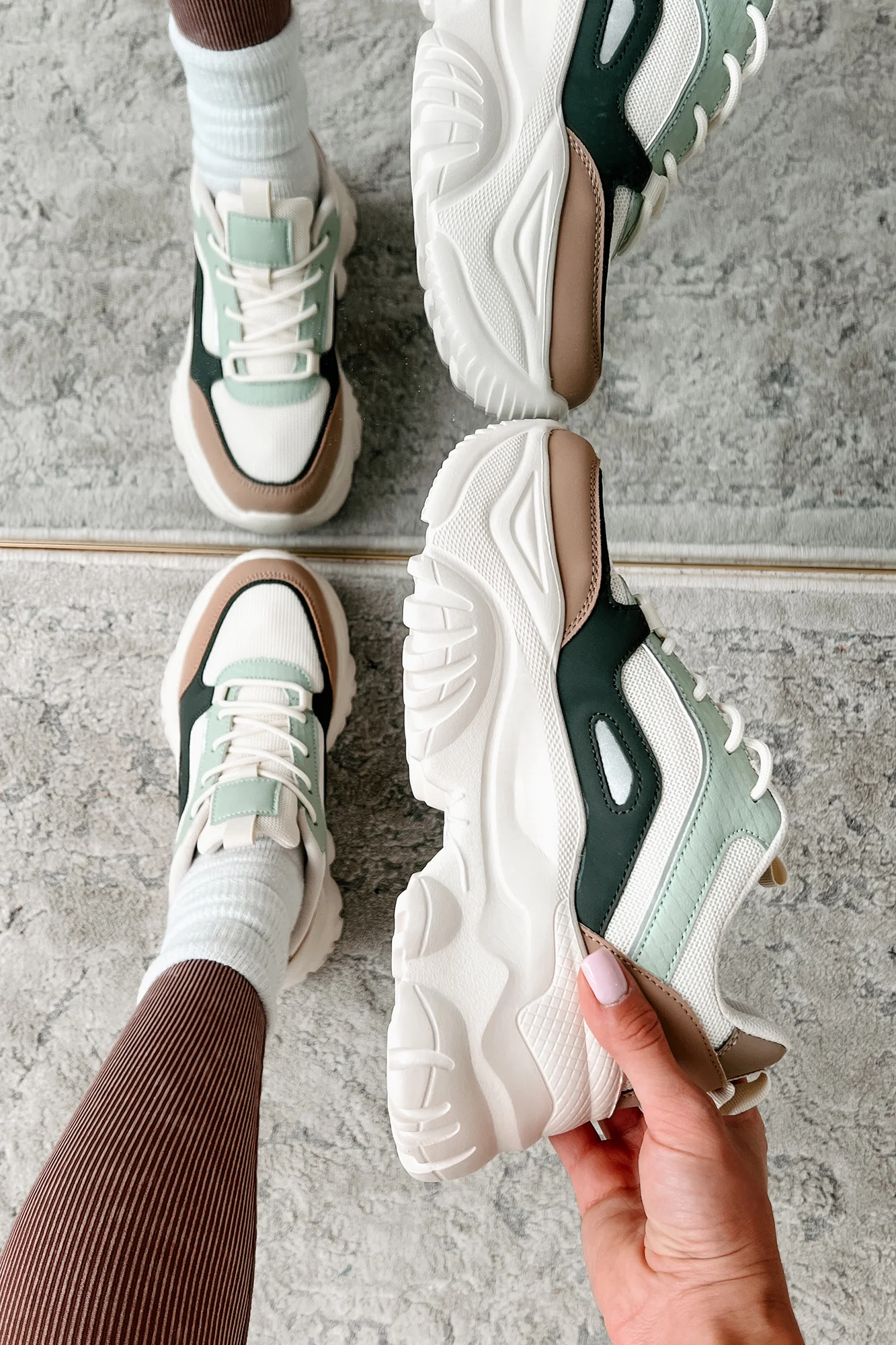 New Kicks Chunky Platform Sneakers (Khaki Multi) - Image 2