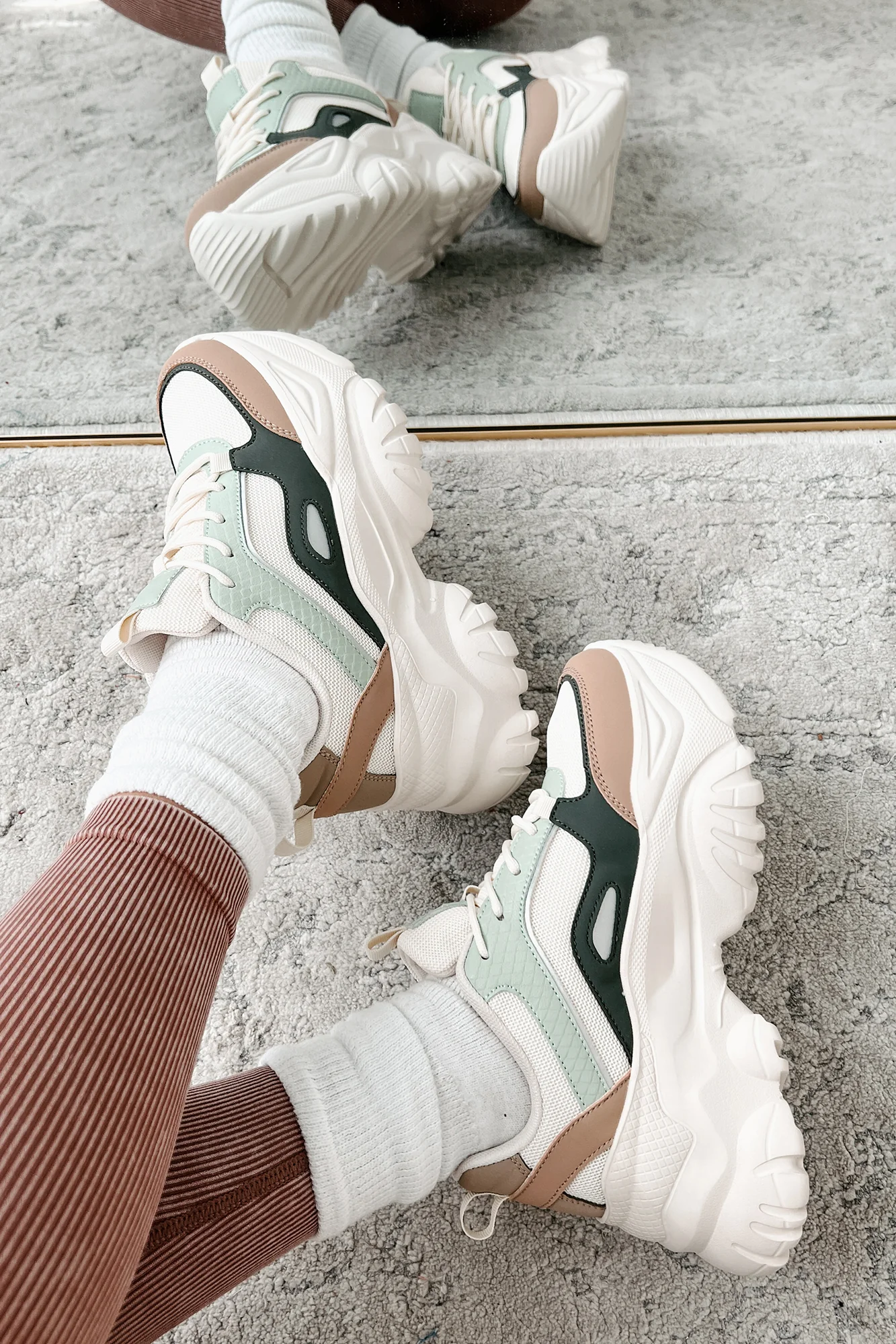 New Kicks Chunky Platform Sneakers (Khaki Multi) - Image 4