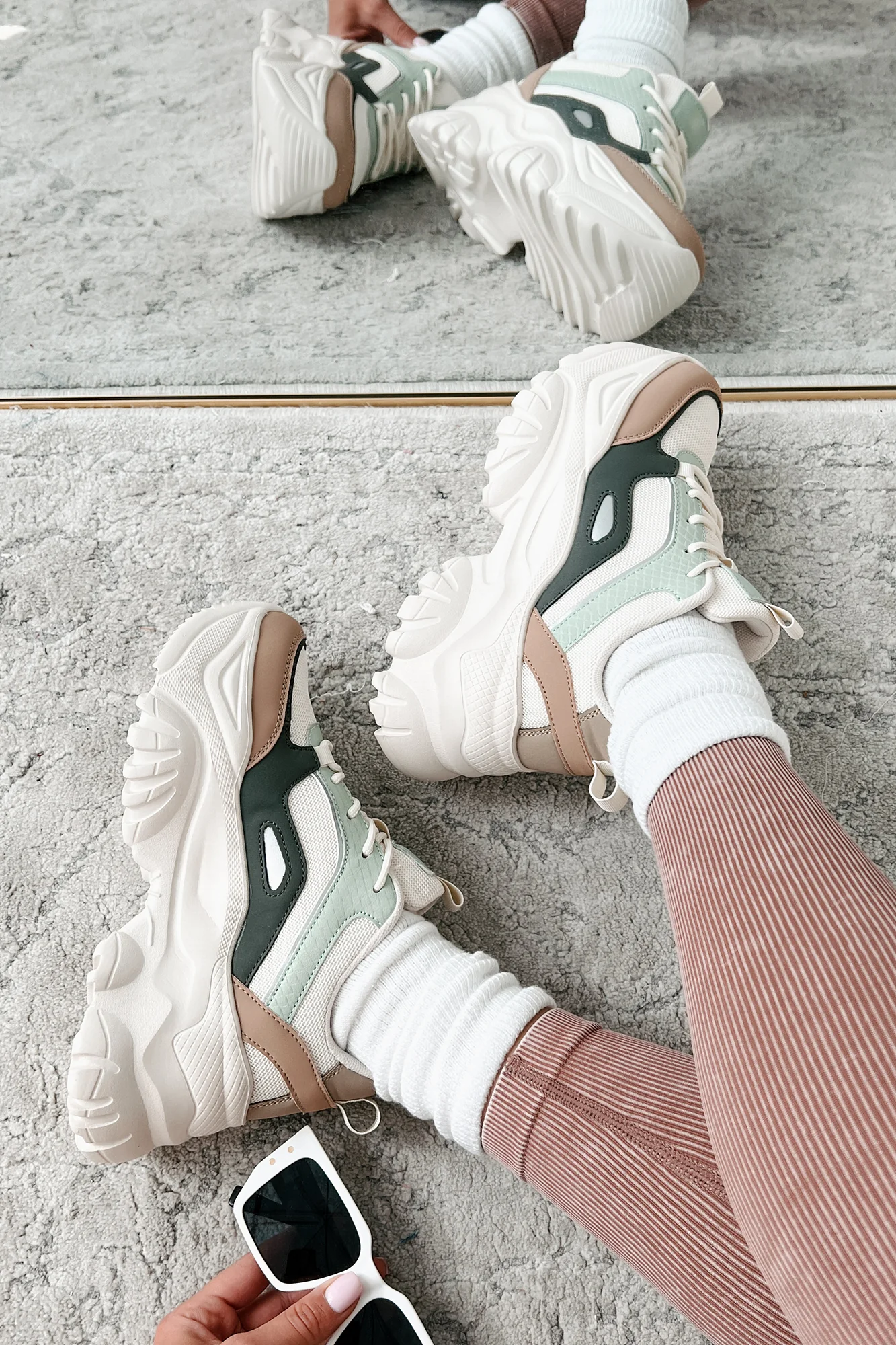 New Kicks Chunky Platform Sneakers (Khaki Multi) - Image 5