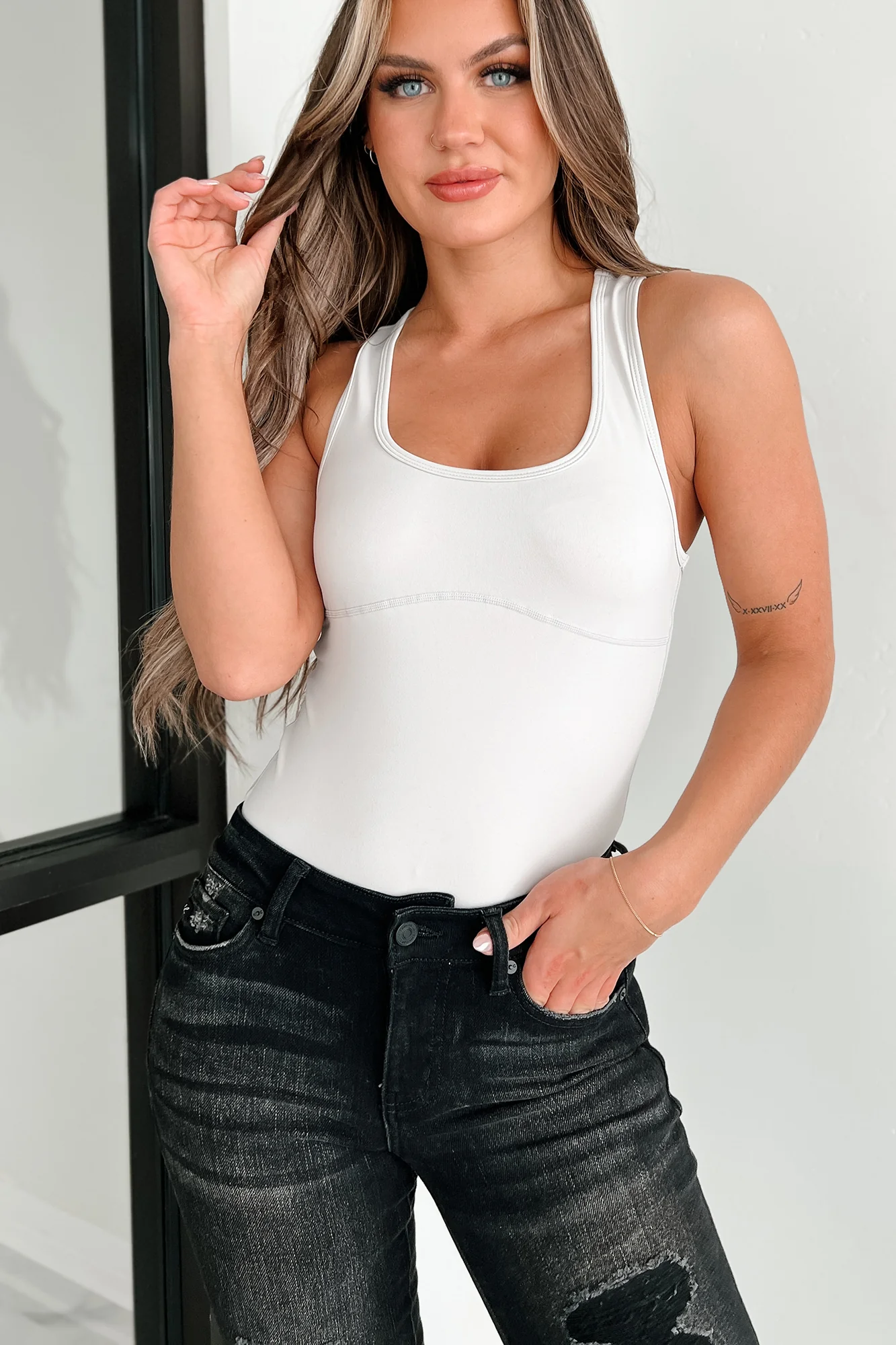 Nikki Racerback Tank Bodysuit (Off White) - Image 7