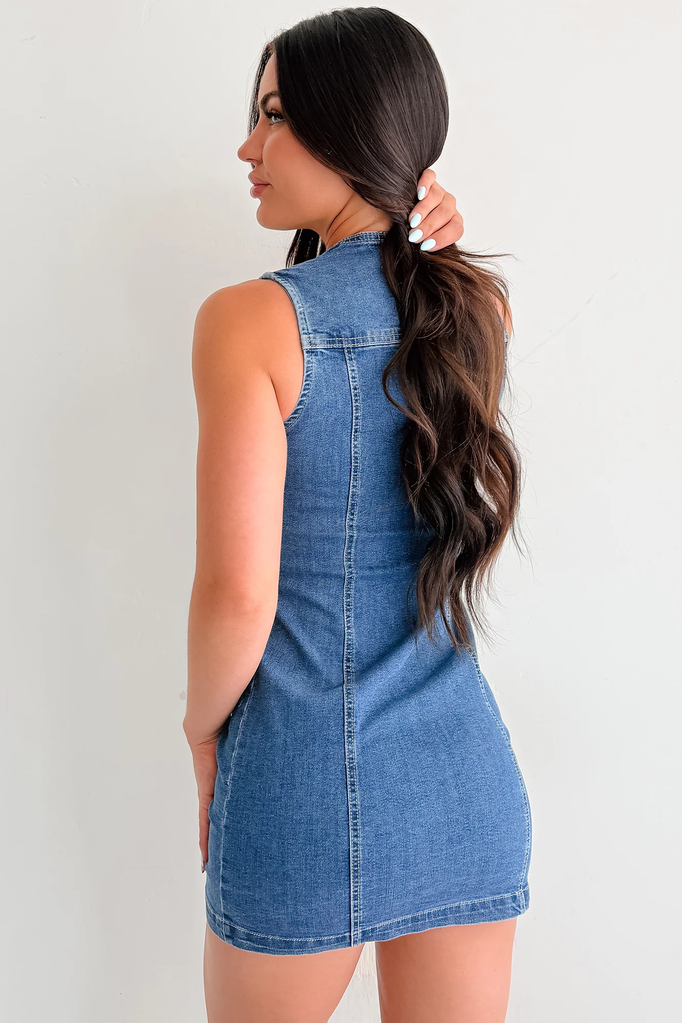No Bad Days Denim Button Down Mini Dress (Blue) - Image 4