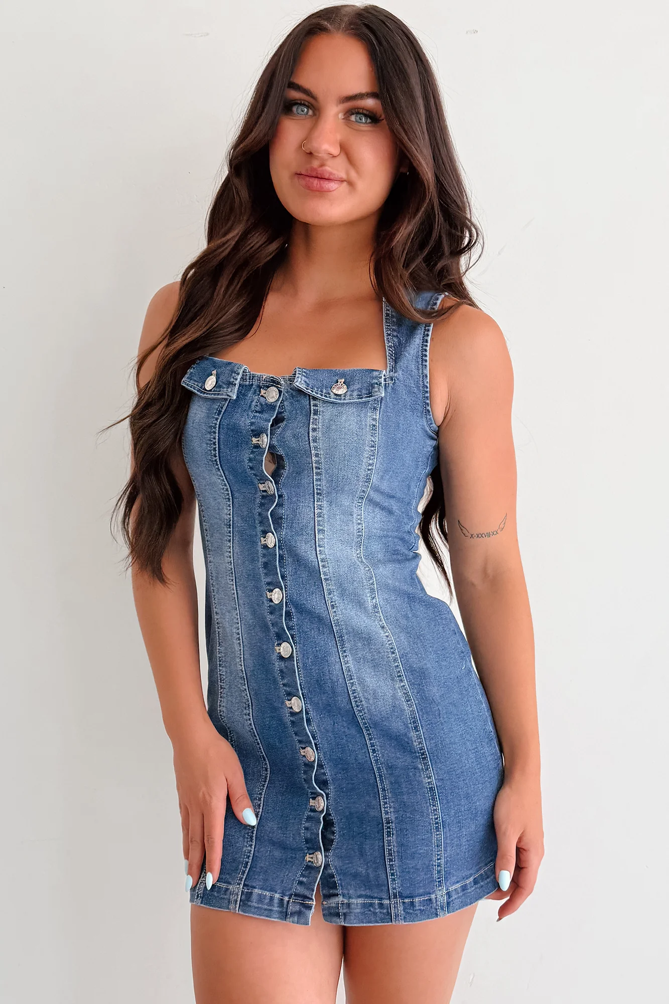 No Bad Days Denim Button Down Mini Dress (Blue) - Image 7