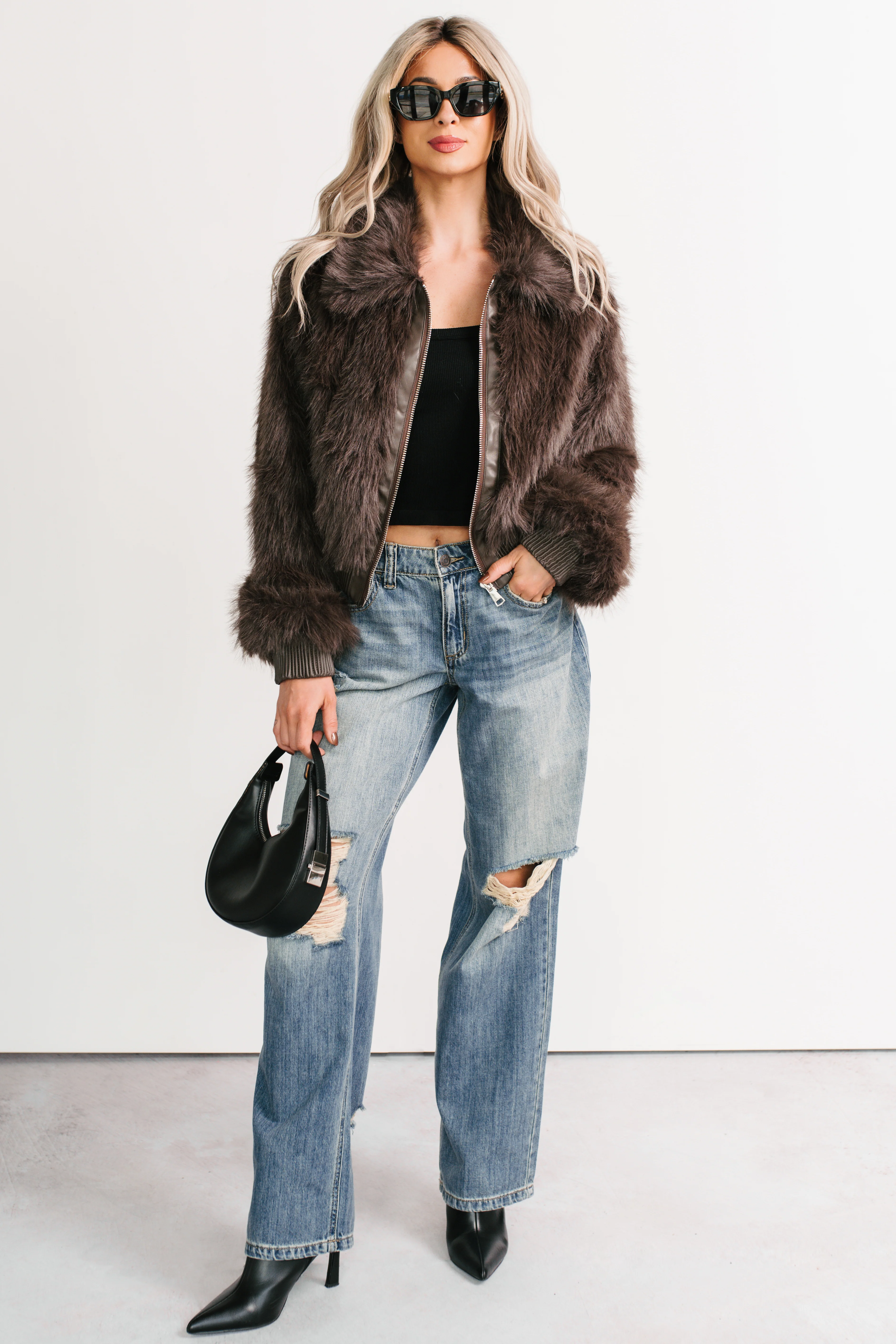 No Comparisons Faux Fur Plush Zip-Up Jacket (Brown) - Image 2
