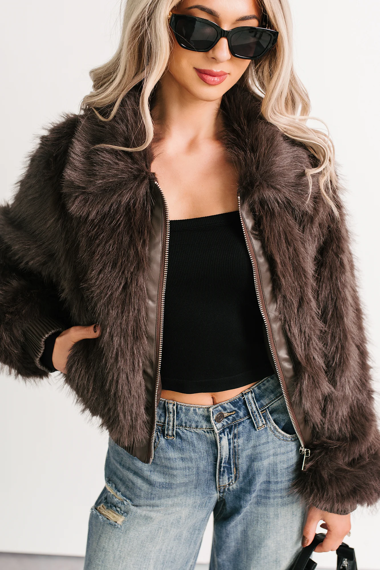 No Comparisons Faux Fur Plush Zip-Up Jacket (Brown) - Image 5