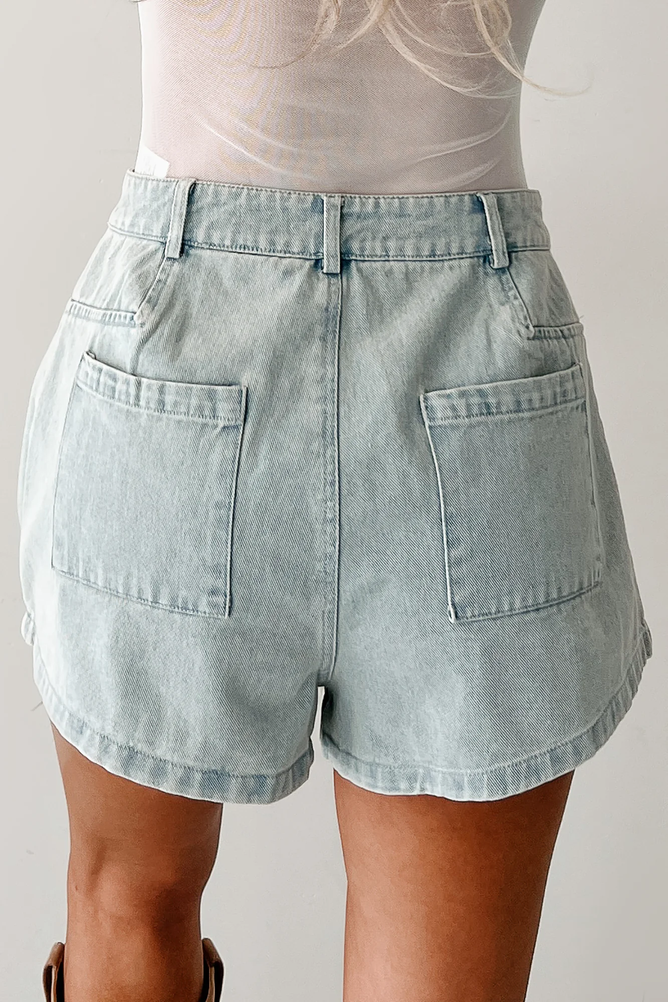 No One To Blame Pleated Denim Shorts (Washed Denim) - Image 9