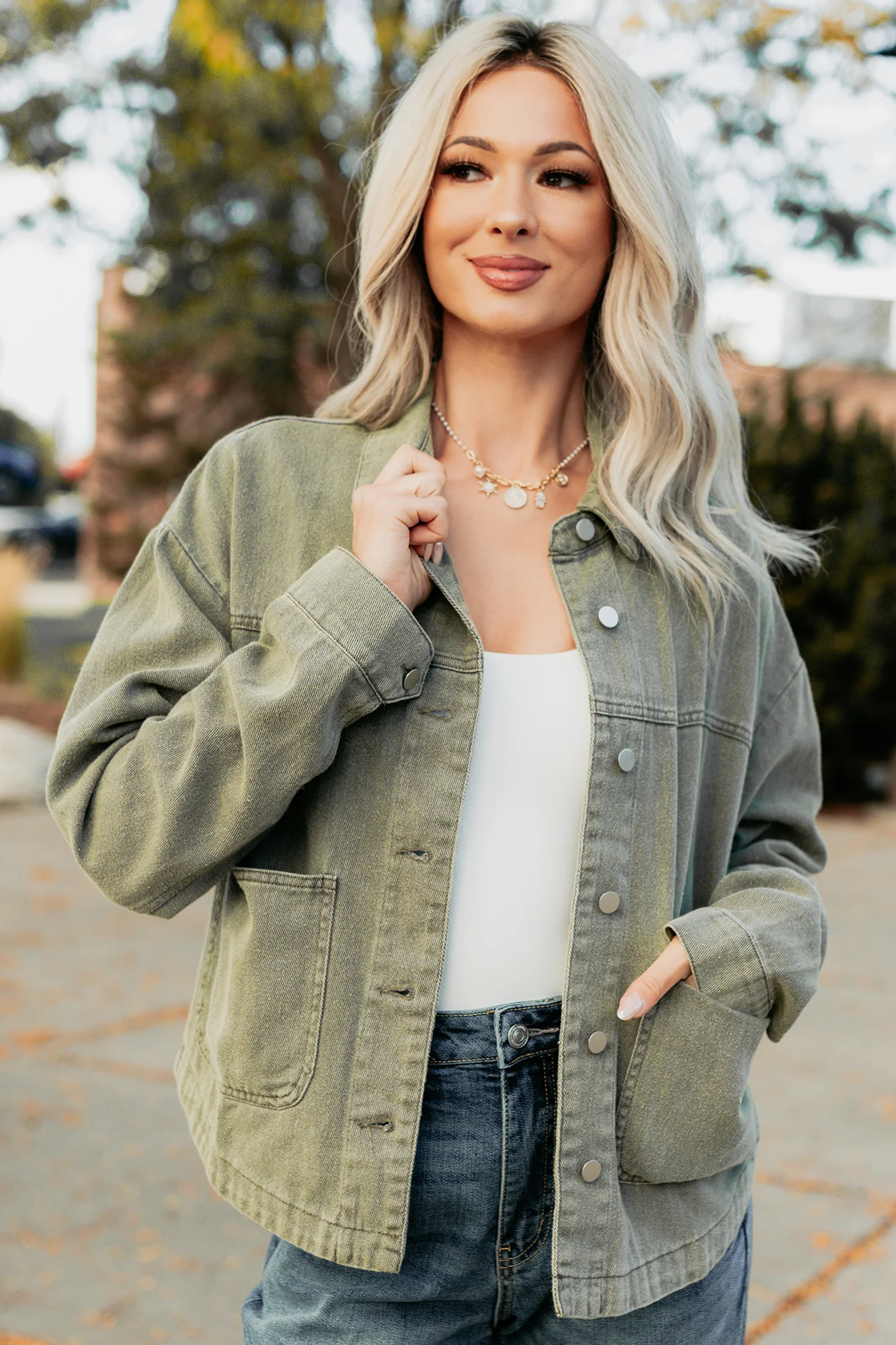 No Permission Denim Utility Jacket (Washed Olive) - Image 10
