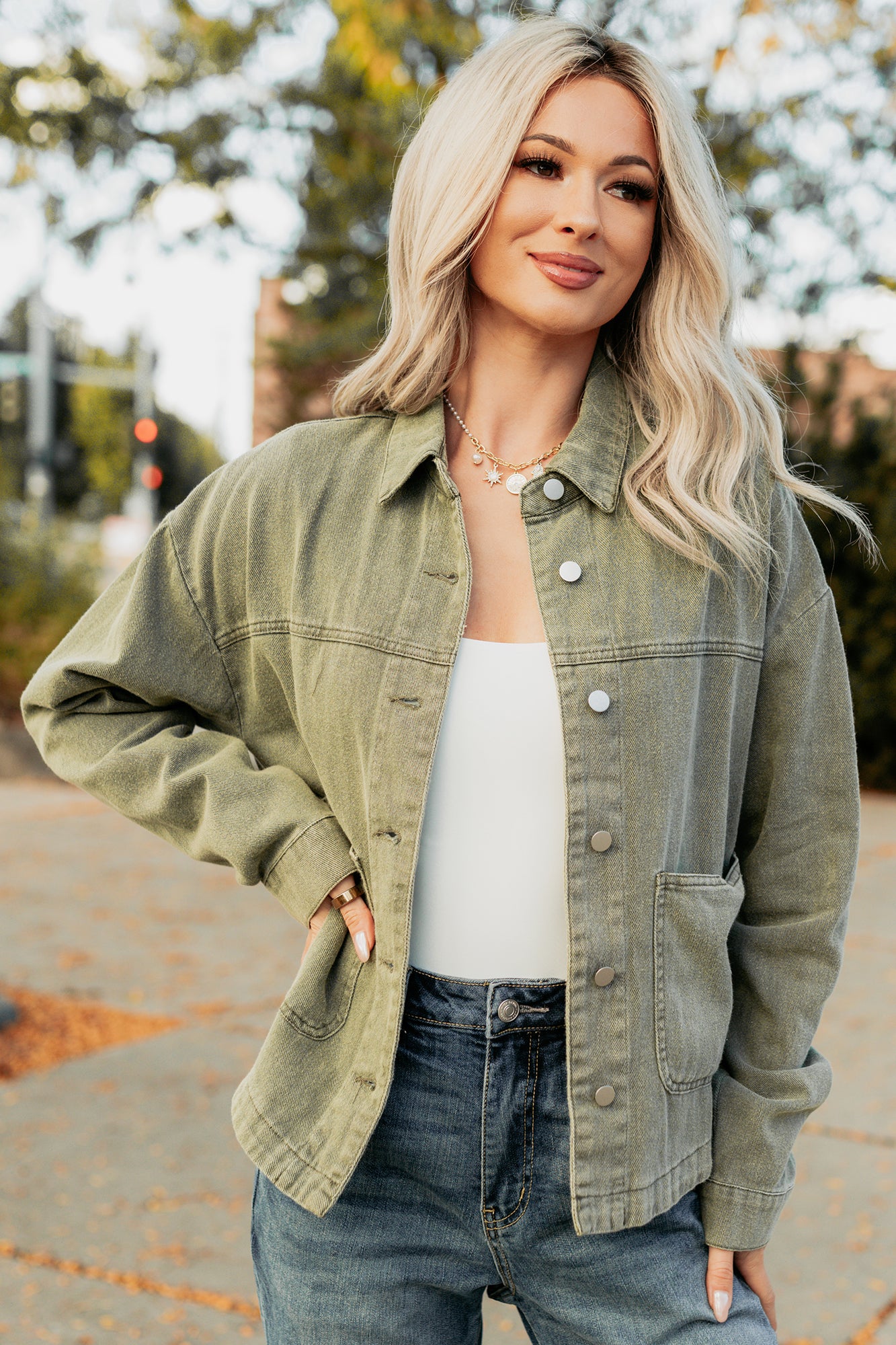 No Permission Denim Utility Jacket (Washed Olive) - Image 11