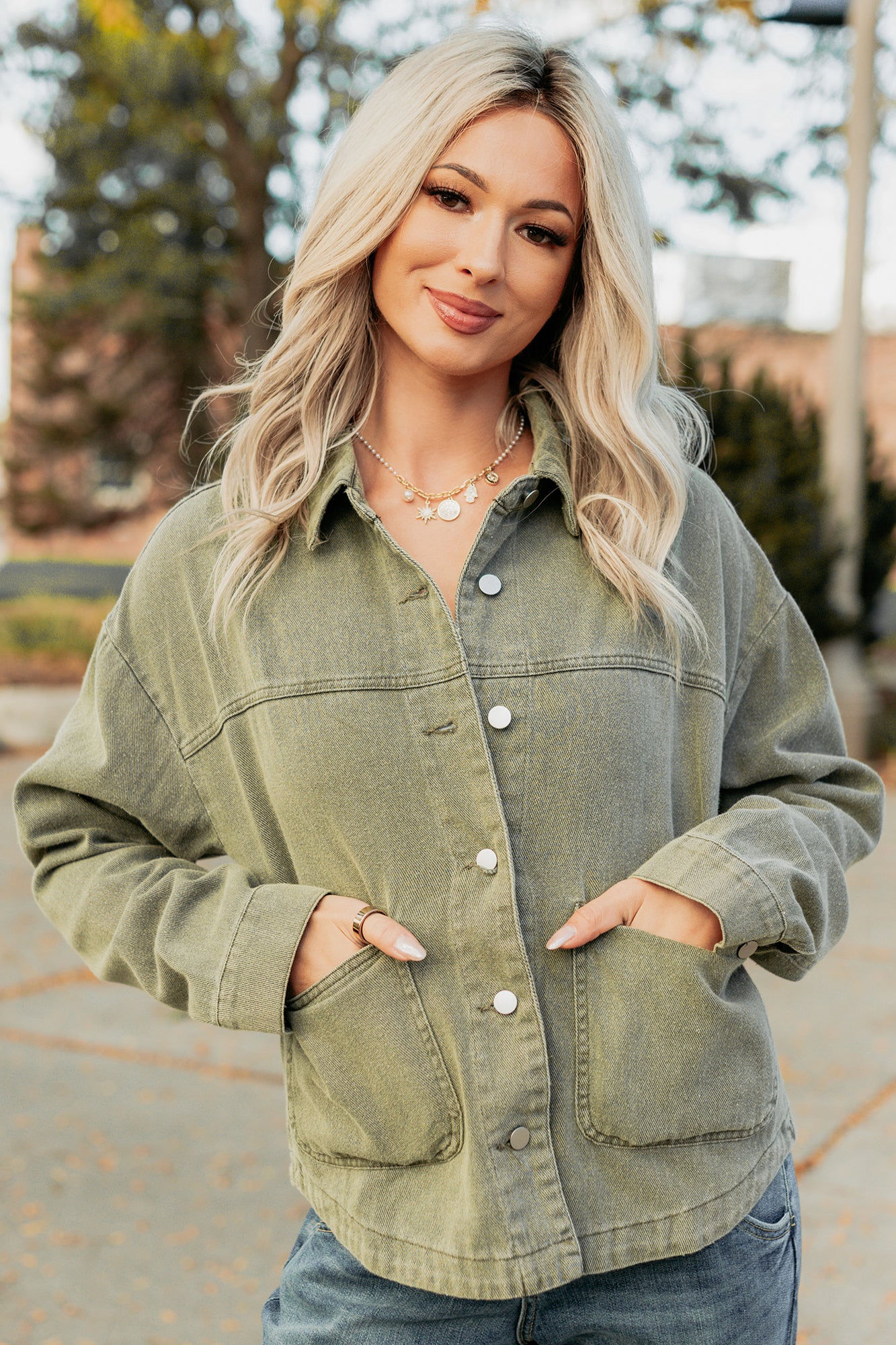 No Permission Denim Utility Jacket (Washed Olive) - Image 3