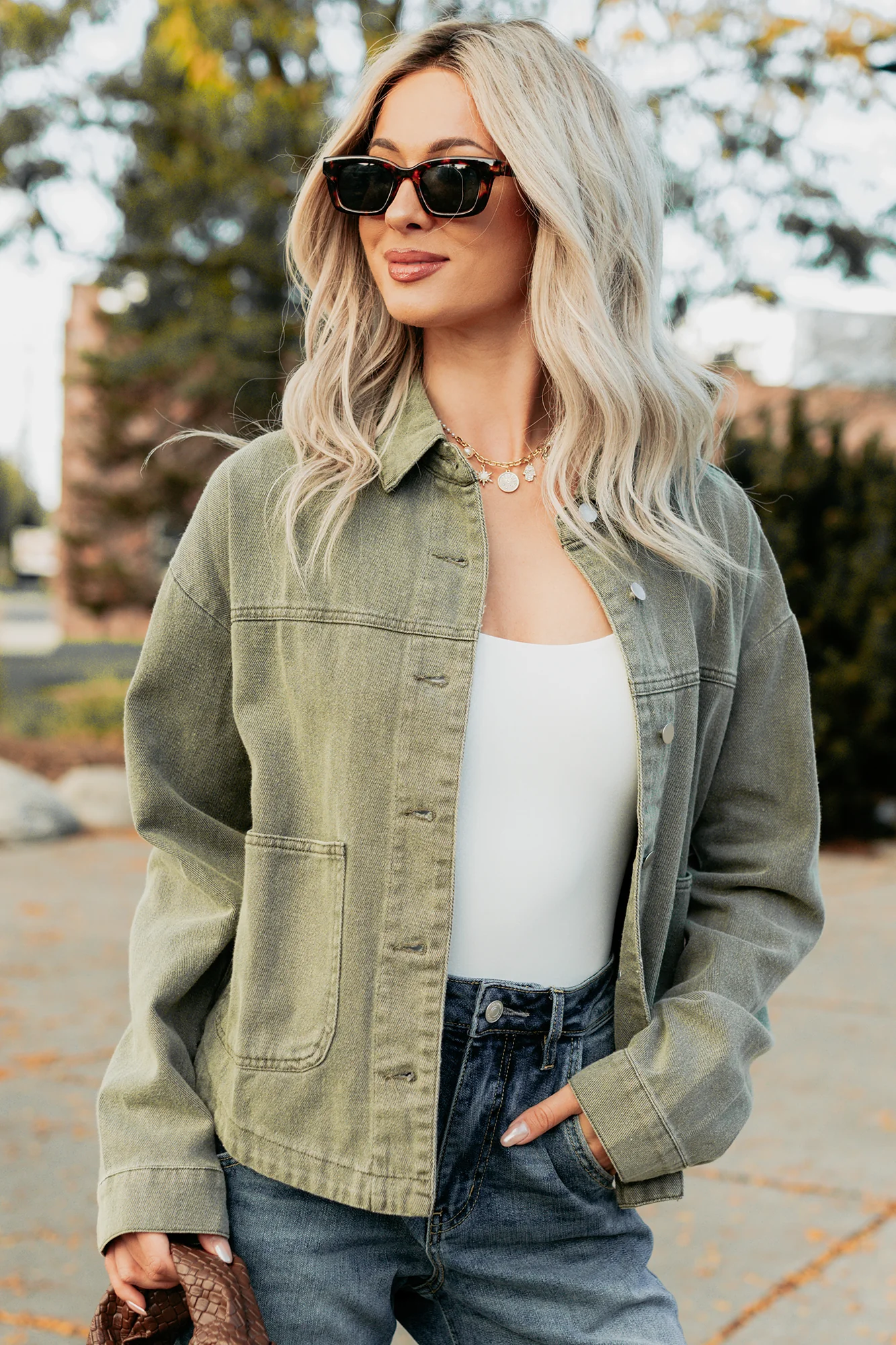 No Permission Denim Utility Jacket (Washed Olive) - Image 5