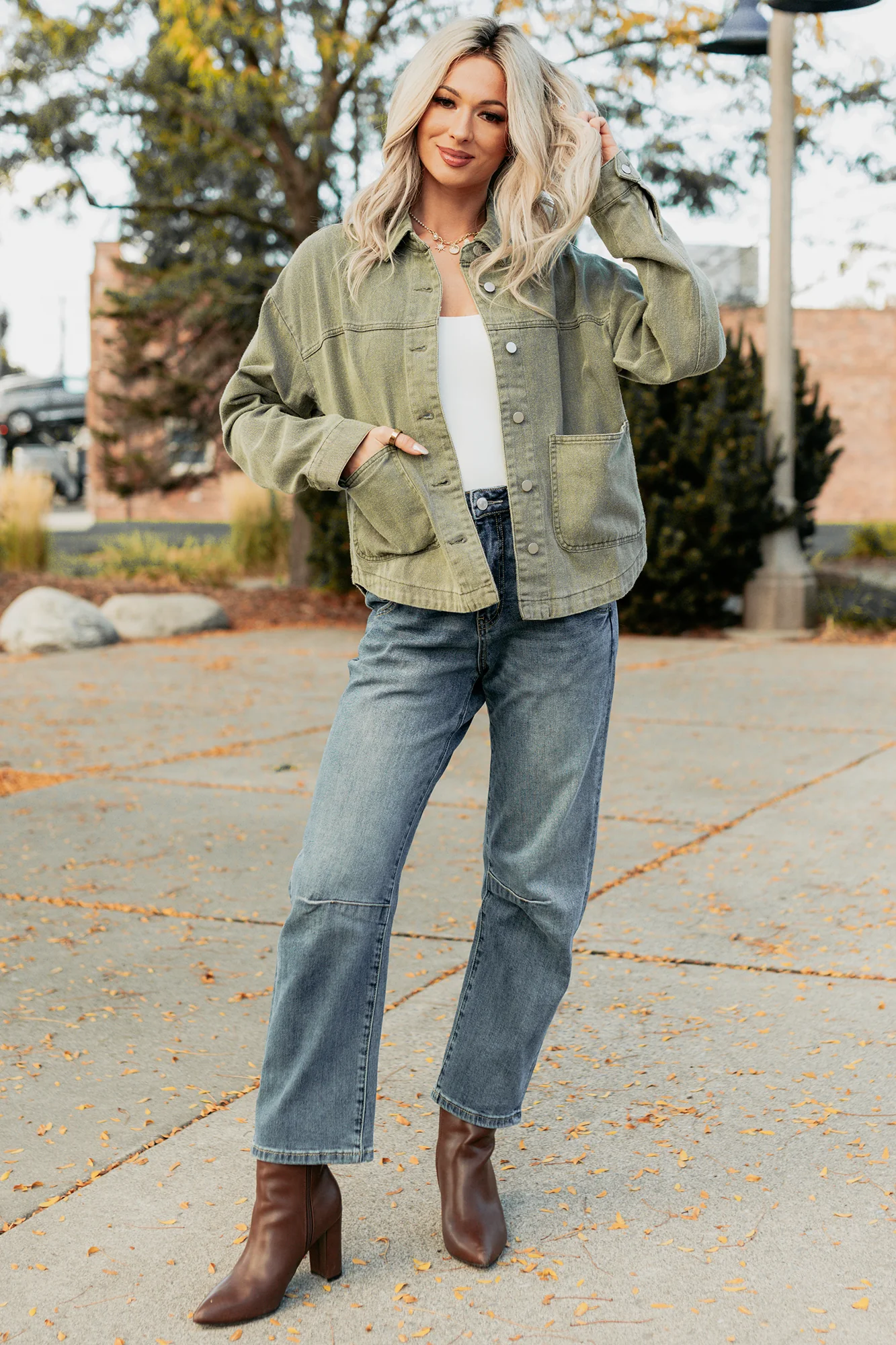 No Permission Denim Utility Jacket (Washed Olive) - Image 6