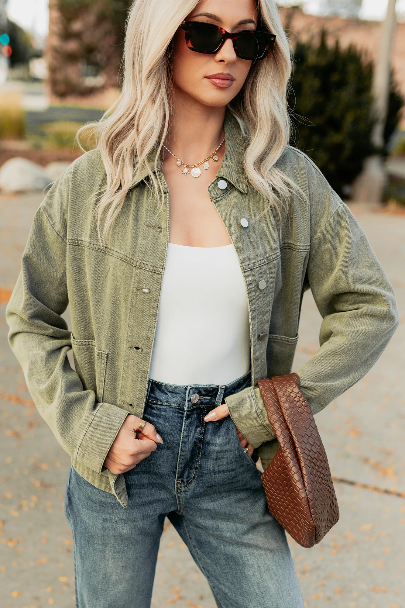 No Permission Denim Utility Jacket (Washed Olive) - Image 8