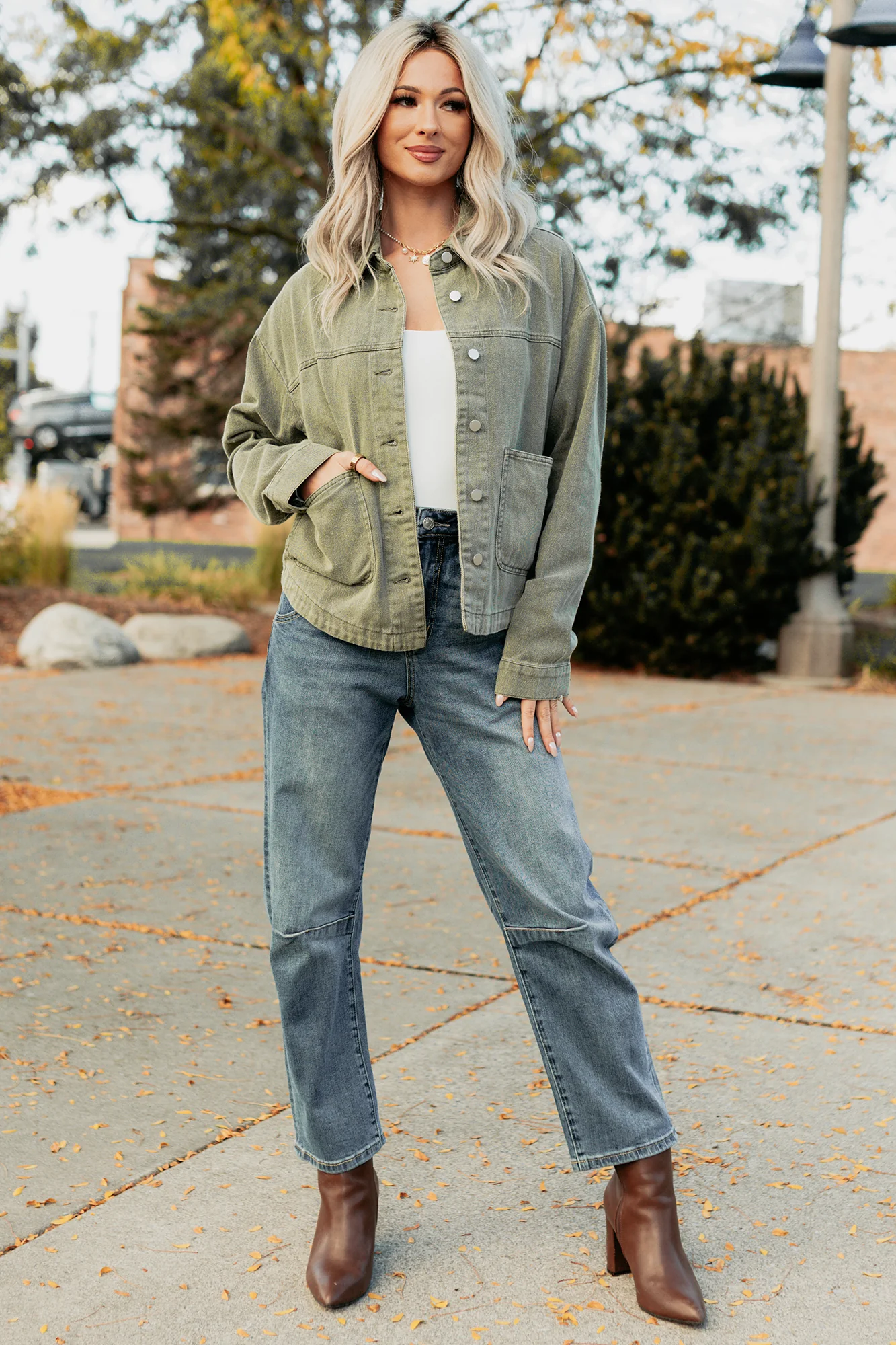 No Permission Denim Utility Jacket (Washed Olive) - Image 9