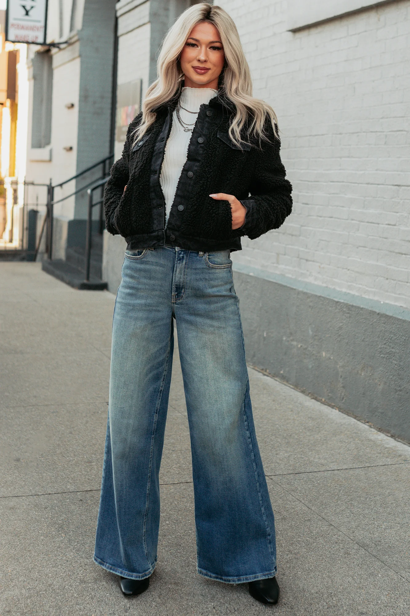 No Worries Here Sherpa Crop Kancan Jacket (Black) - Image 5