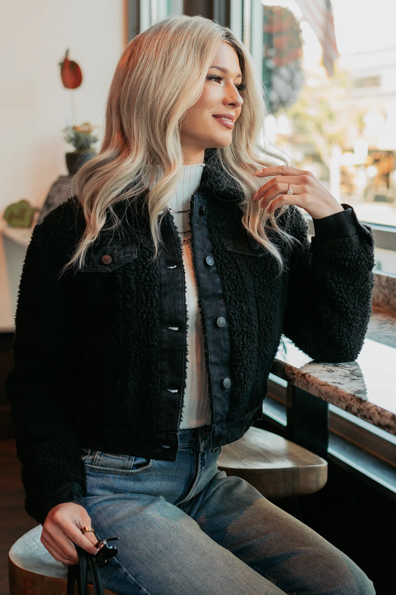 No Worries Here Sherpa Crop Kancan Jacket (Black) - Image 6