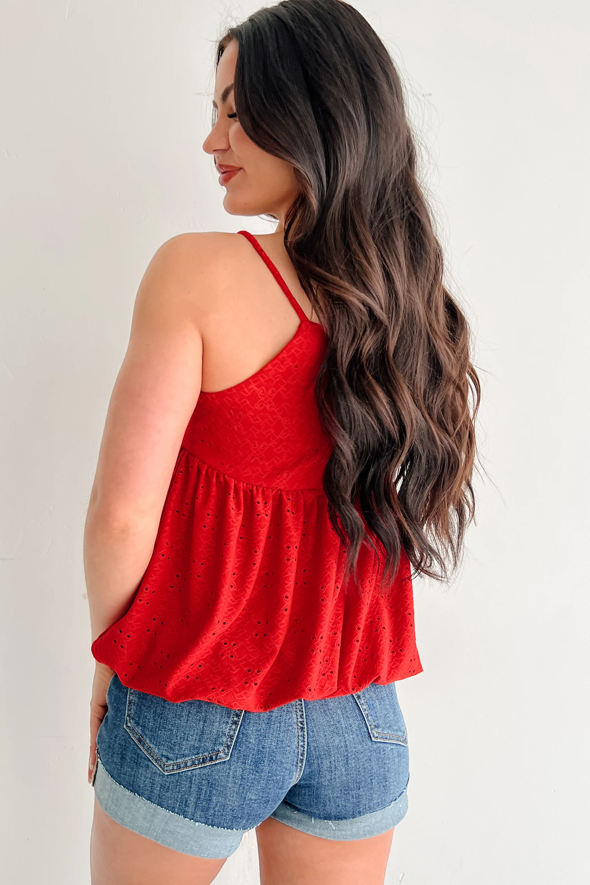 Nordic Nights Bubble Hem Tank Top (Red) - Image 9
