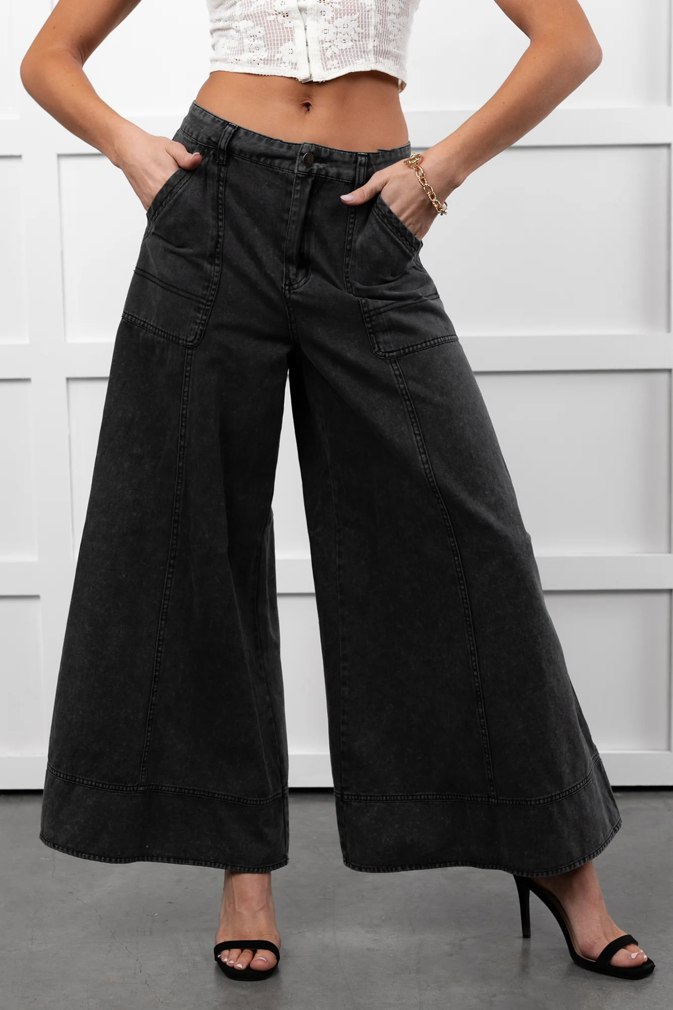 Norris Ultra Wide Leg Mustard Seed Jeans (Charcoal) - Image 2