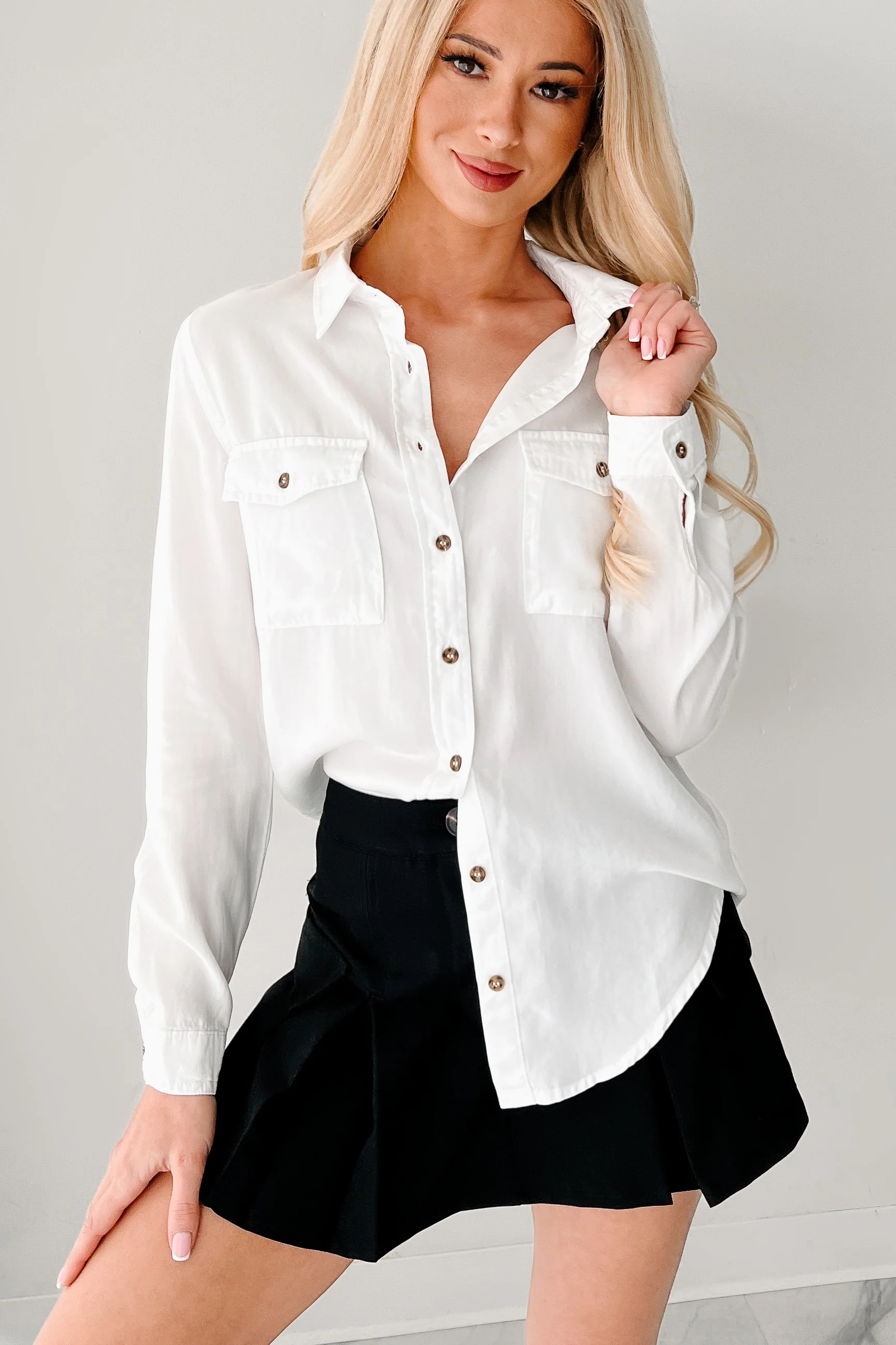 Nothing Fancy Long Sleeve Buttoned Top (White) - Image 3