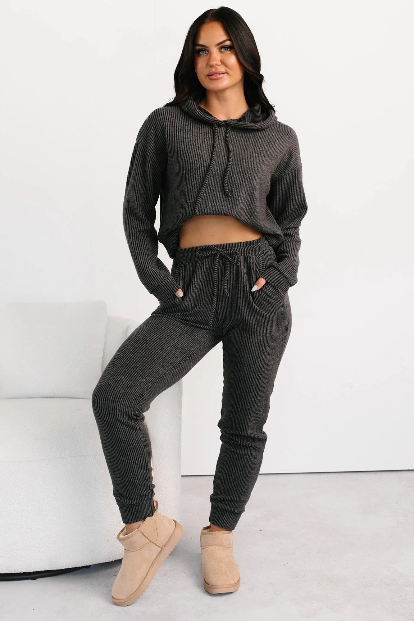 Now Feels Right Brushed Rib Hoodie (Charcoal) - Image 2