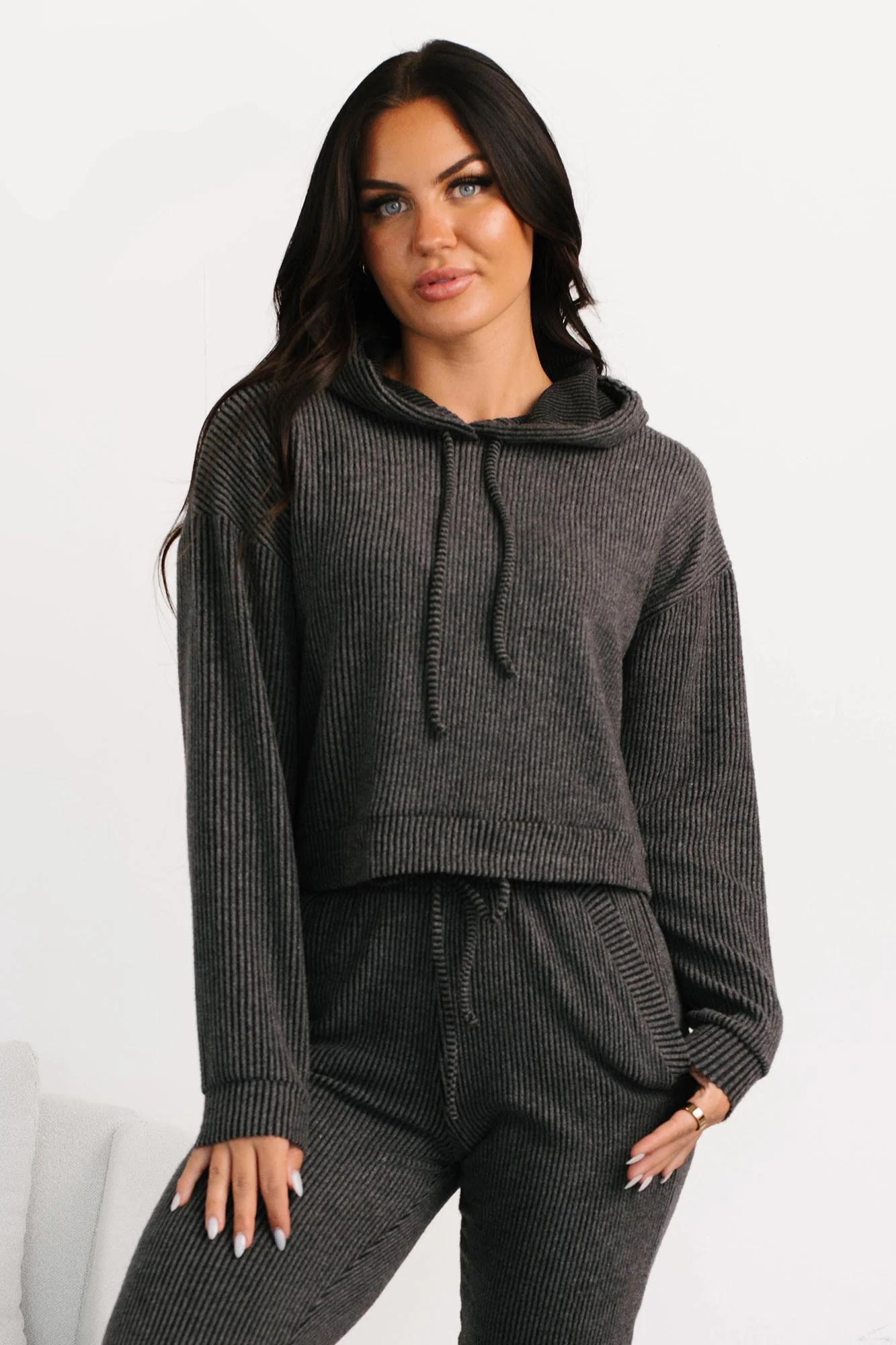 Now Feels Right Brushed Rib Hoodie (Charcoal) - Image 3