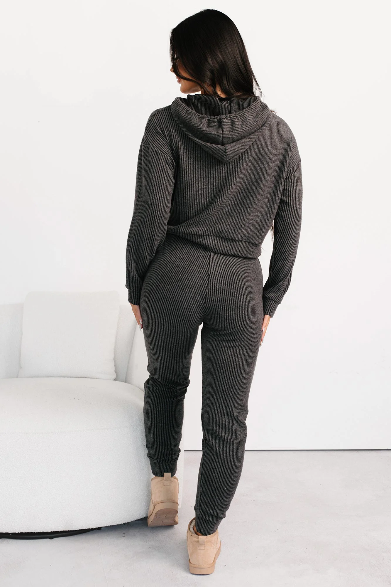 Now Feels Right Brushed Rib Hoodie (Charcoal) - Image 4