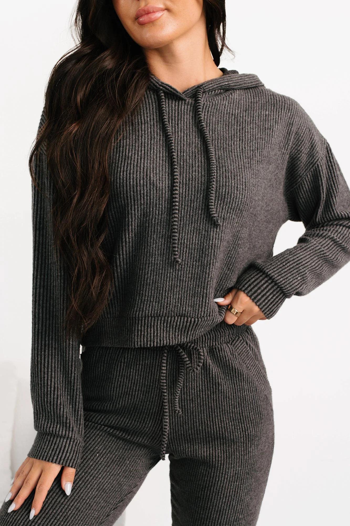 Now Feels Right Brushed Rib Hoodie (Charcoal) - Image 5