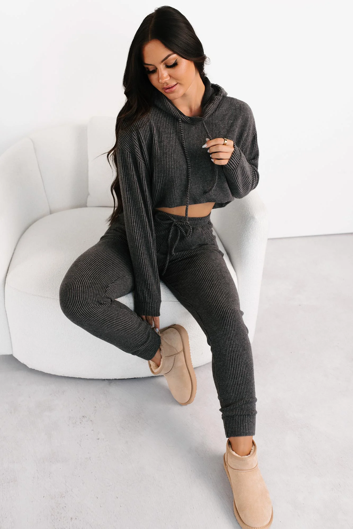 Now Feels Right Brushed Rib Hoodie (Charcoal) - Image 6