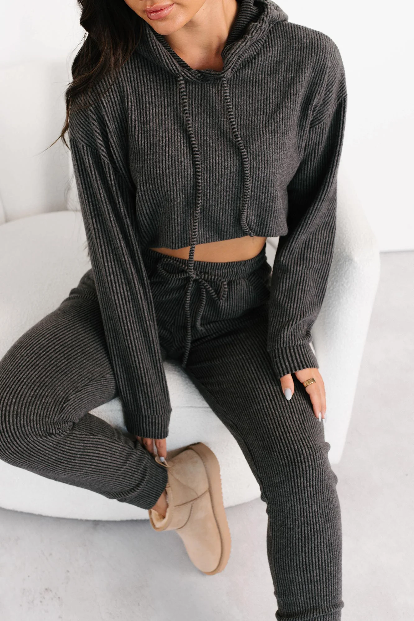 Now Feels Right Brushed Rib Hoodie (Charcoal) - Image 7