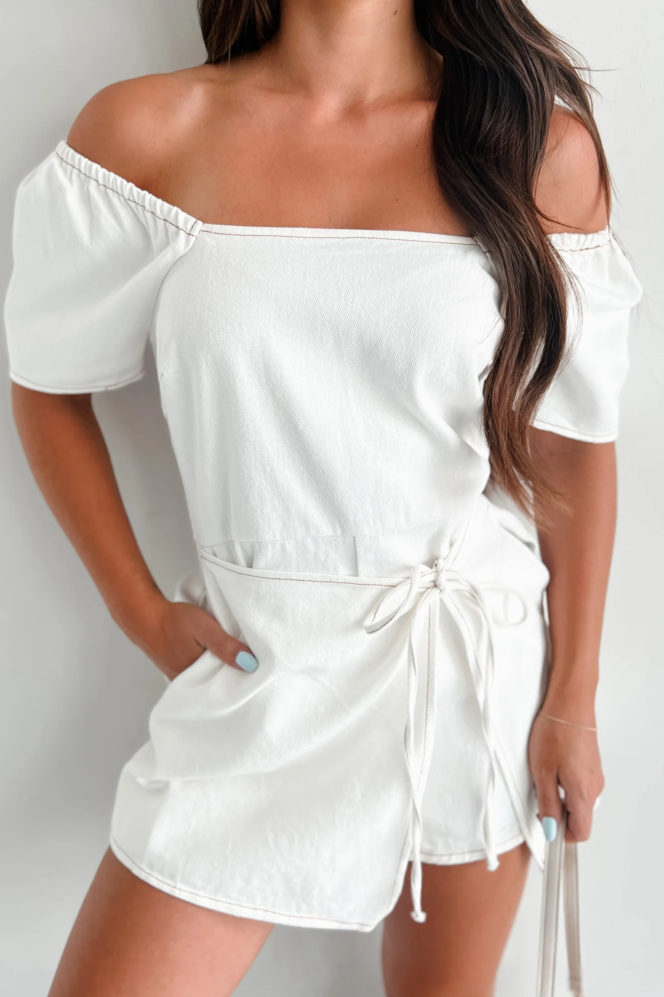 Nylah Denim Skort Romper (White) - Image 4