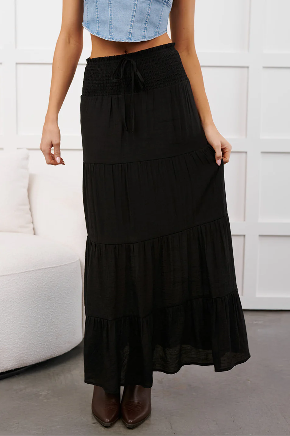 Ocean Serenade Tiered Maxi Skirt (Black) - Image 5