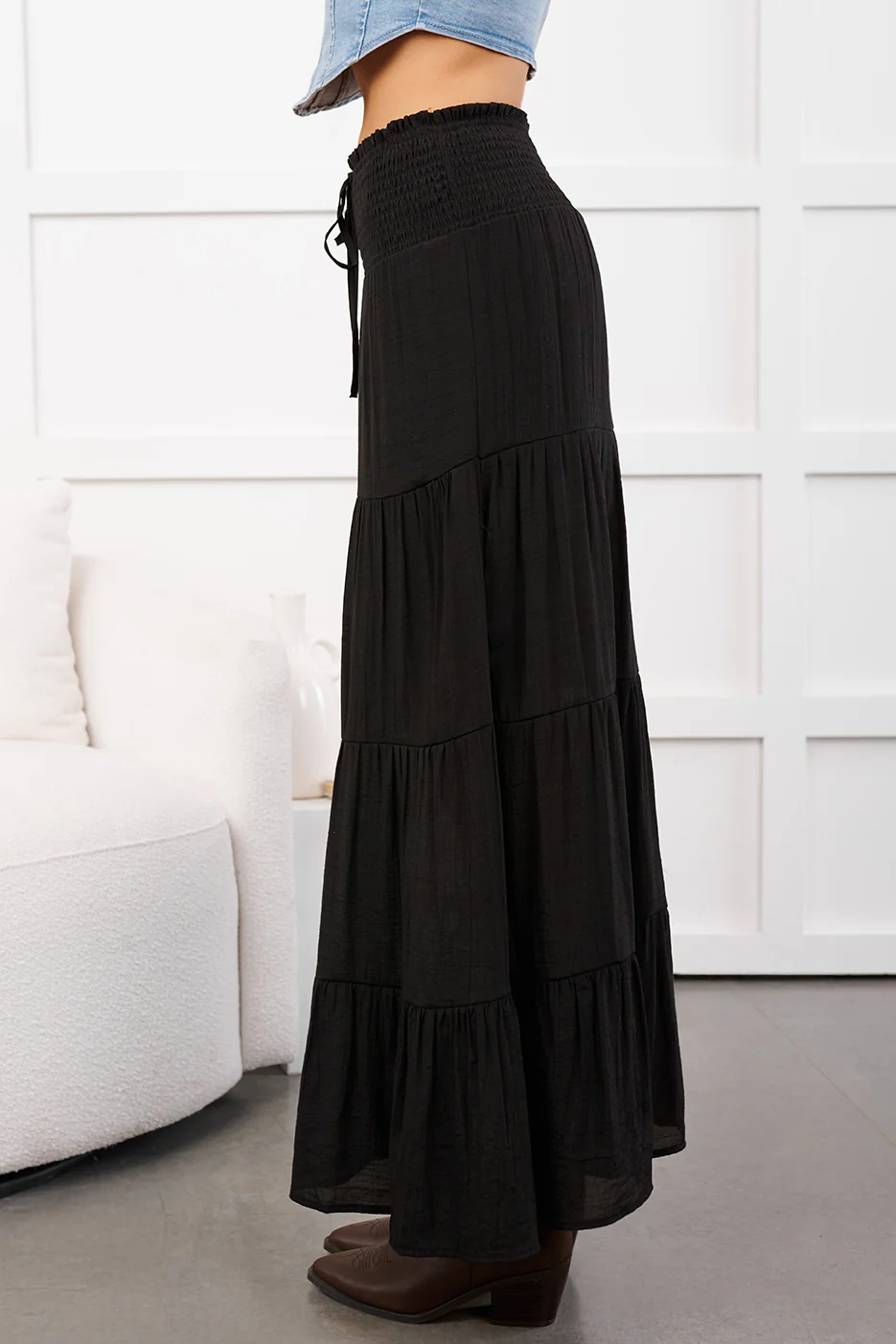 Ocean Serenade Tiered Maxi Skirt (Black) - Image 6