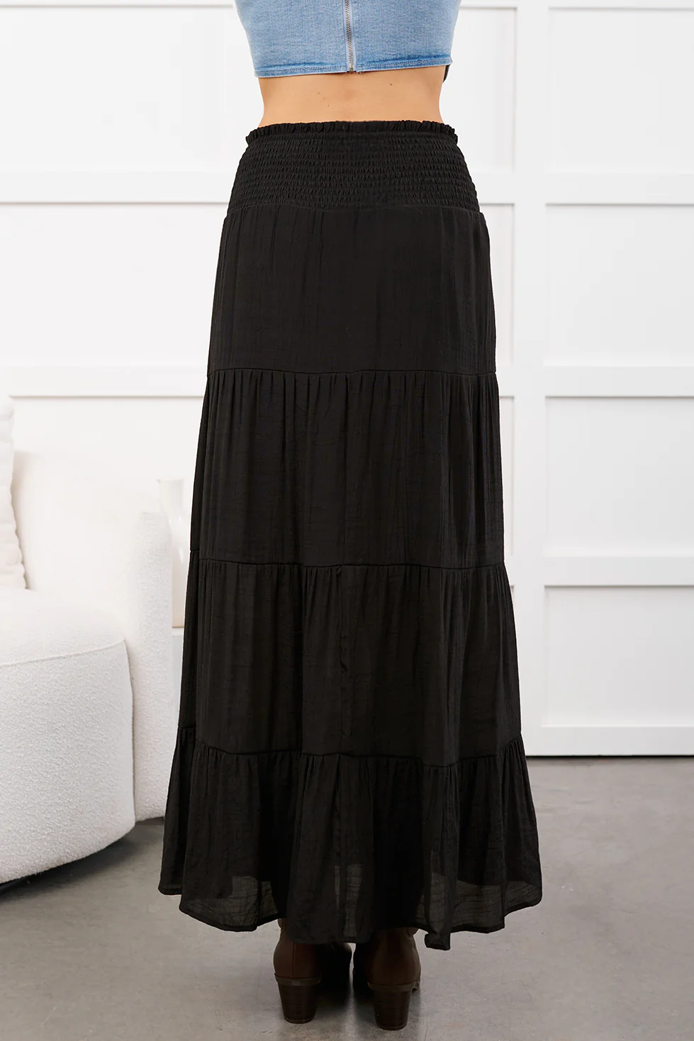 Ocean Serenade Tiered Maxi Skirt (Black) - Image 7