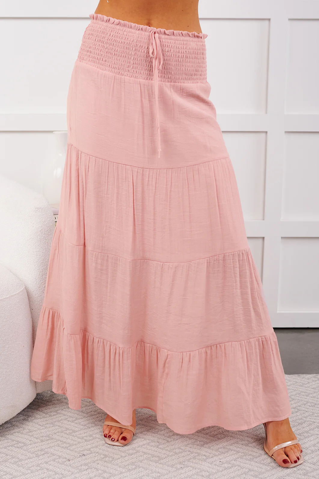 Ocean Serenade Tiered Maxi Skirt (Pink Stone) - Image 2