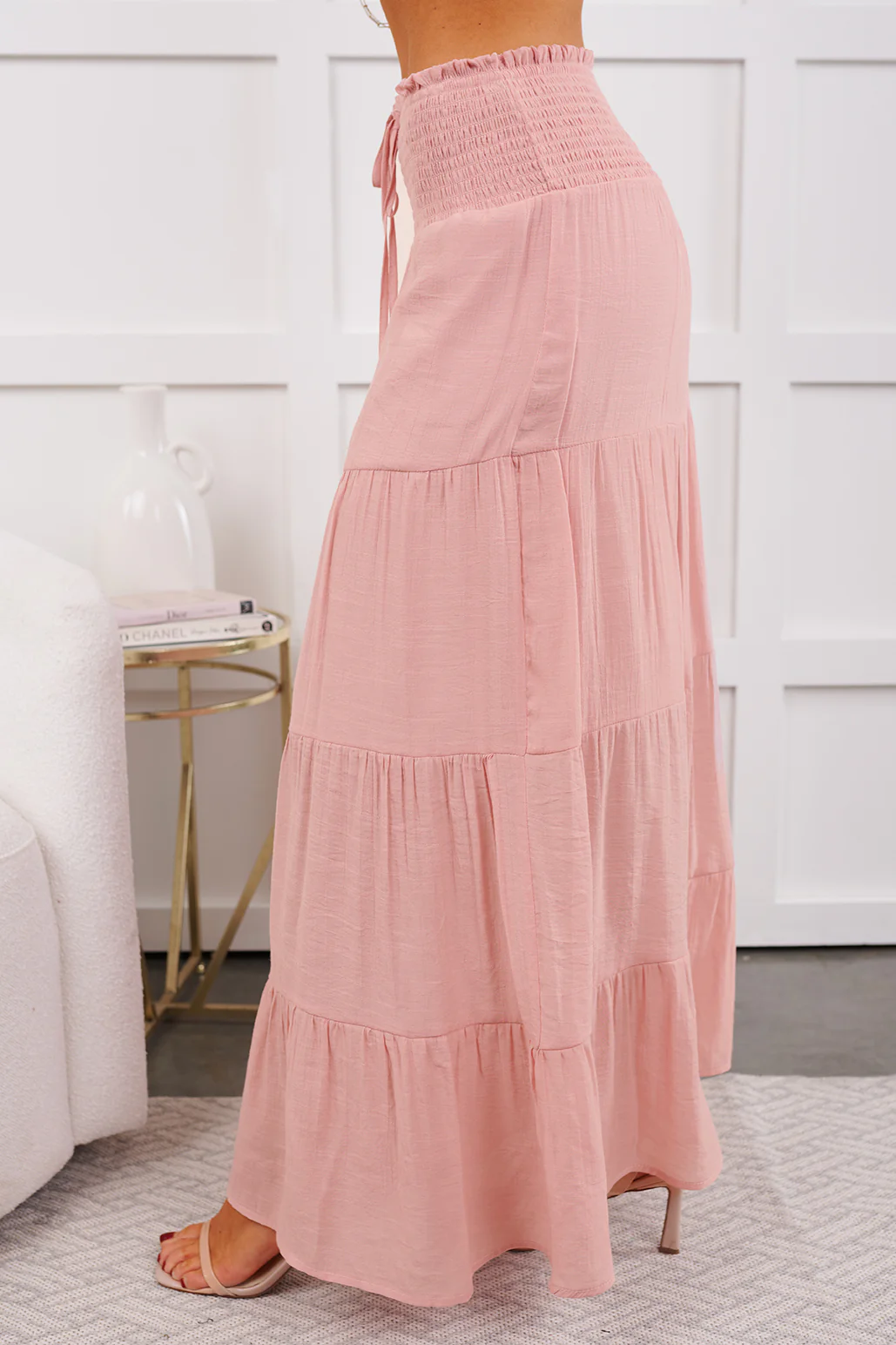Ocean Serenade Tiered Maxi Skirt (Pink Stone) - Image 6