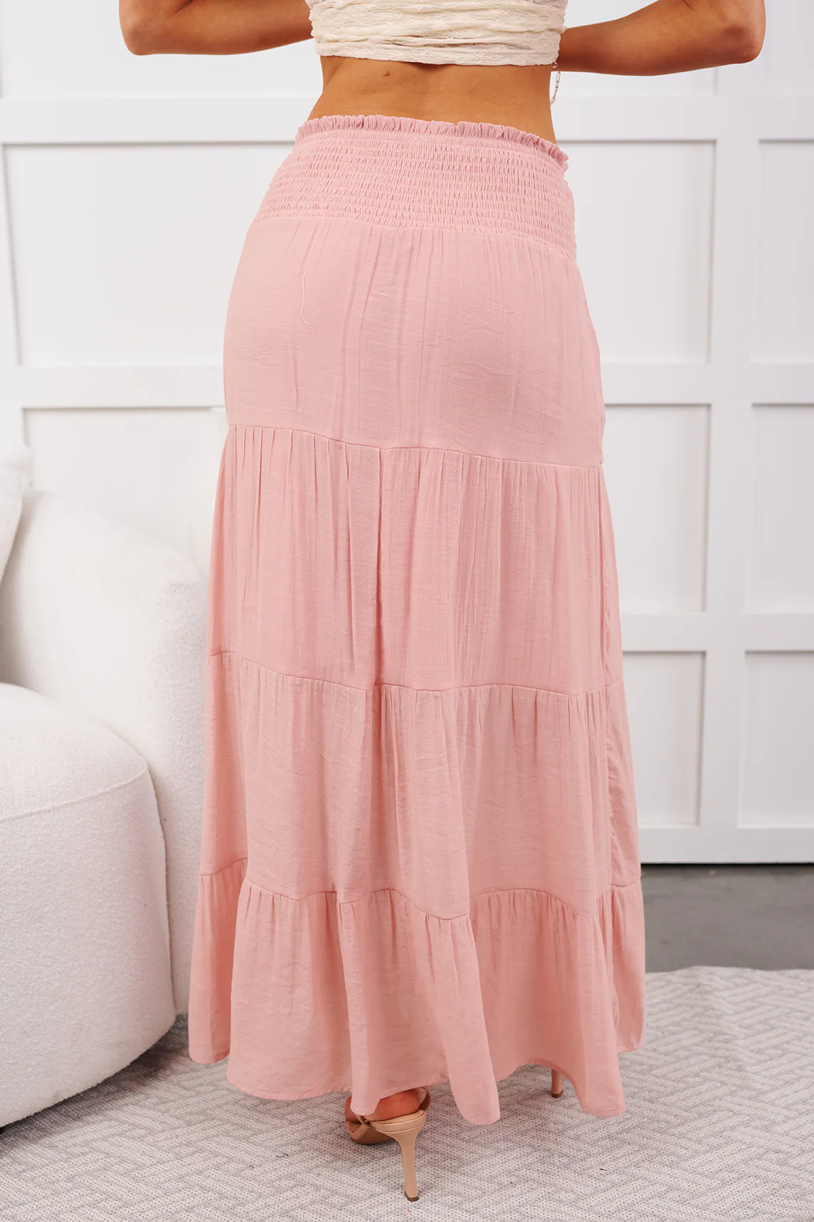 Ocean Serenade Tiered Maxi Skirt (Pink Stone) - Image 7