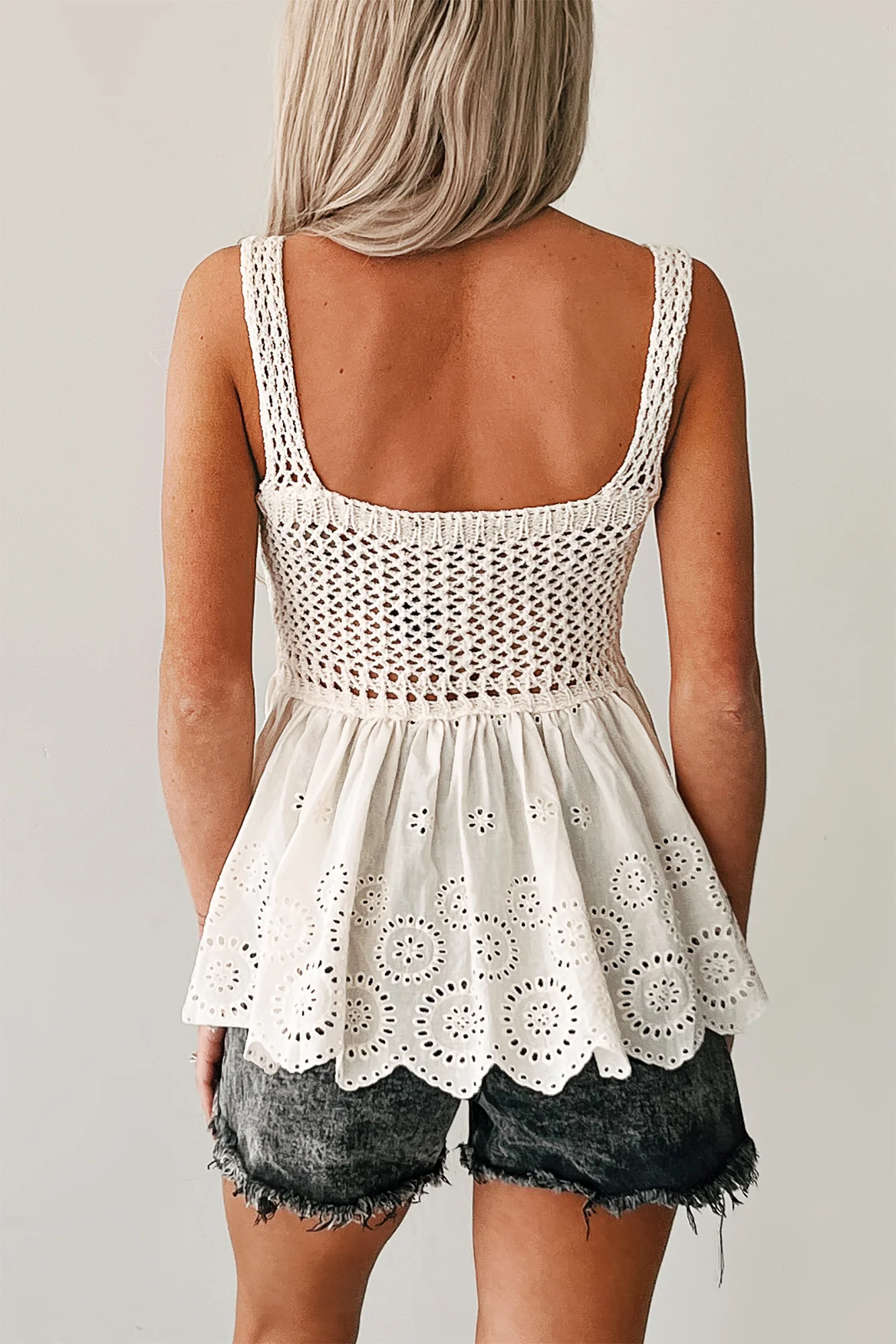 Oceanside Opal Eyelet Crochet Tank Top (Cream) - Image 4