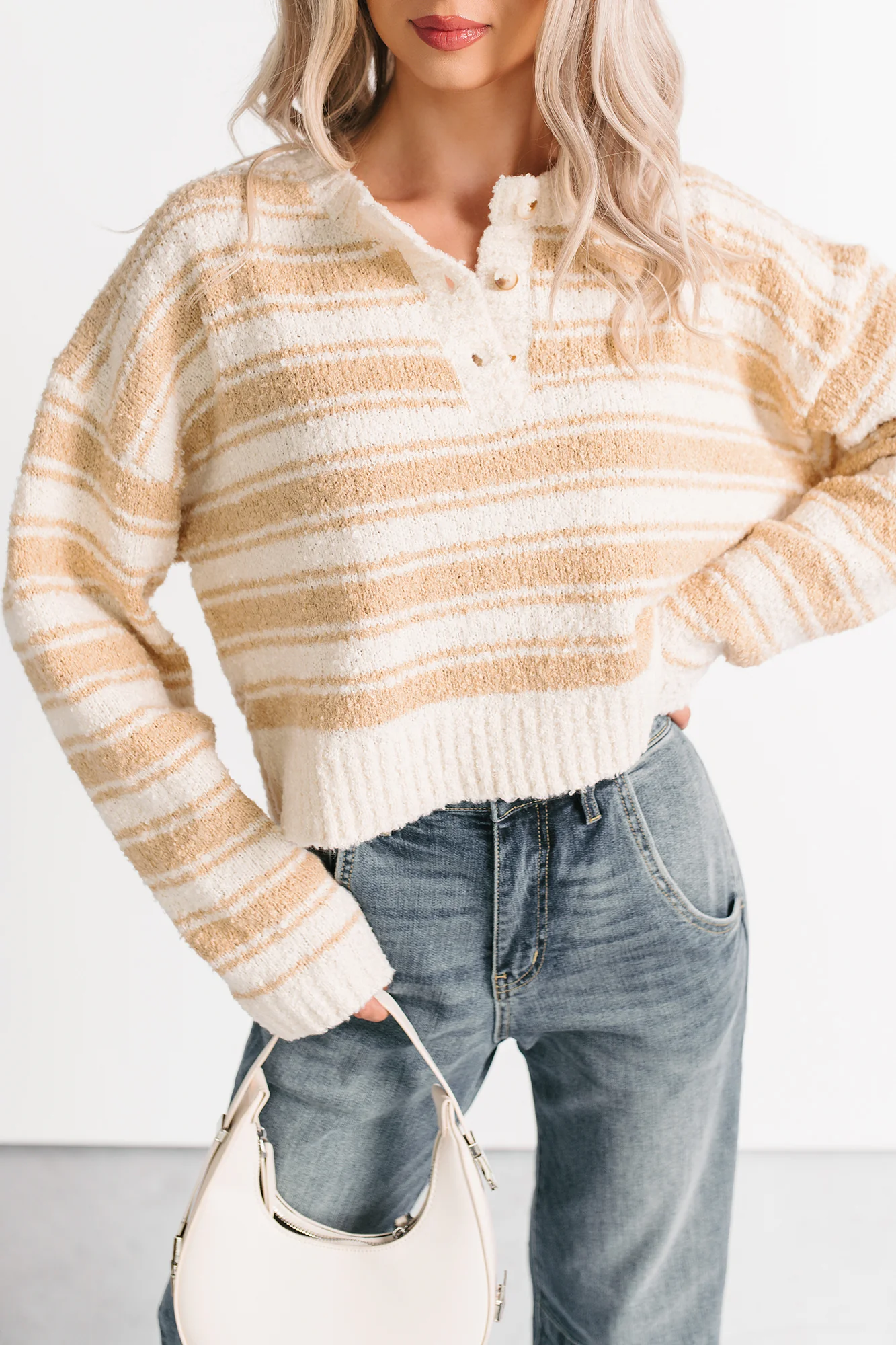 Off The Clock Stripe Knit Sweater (Taupe/Off-White) - Image 4