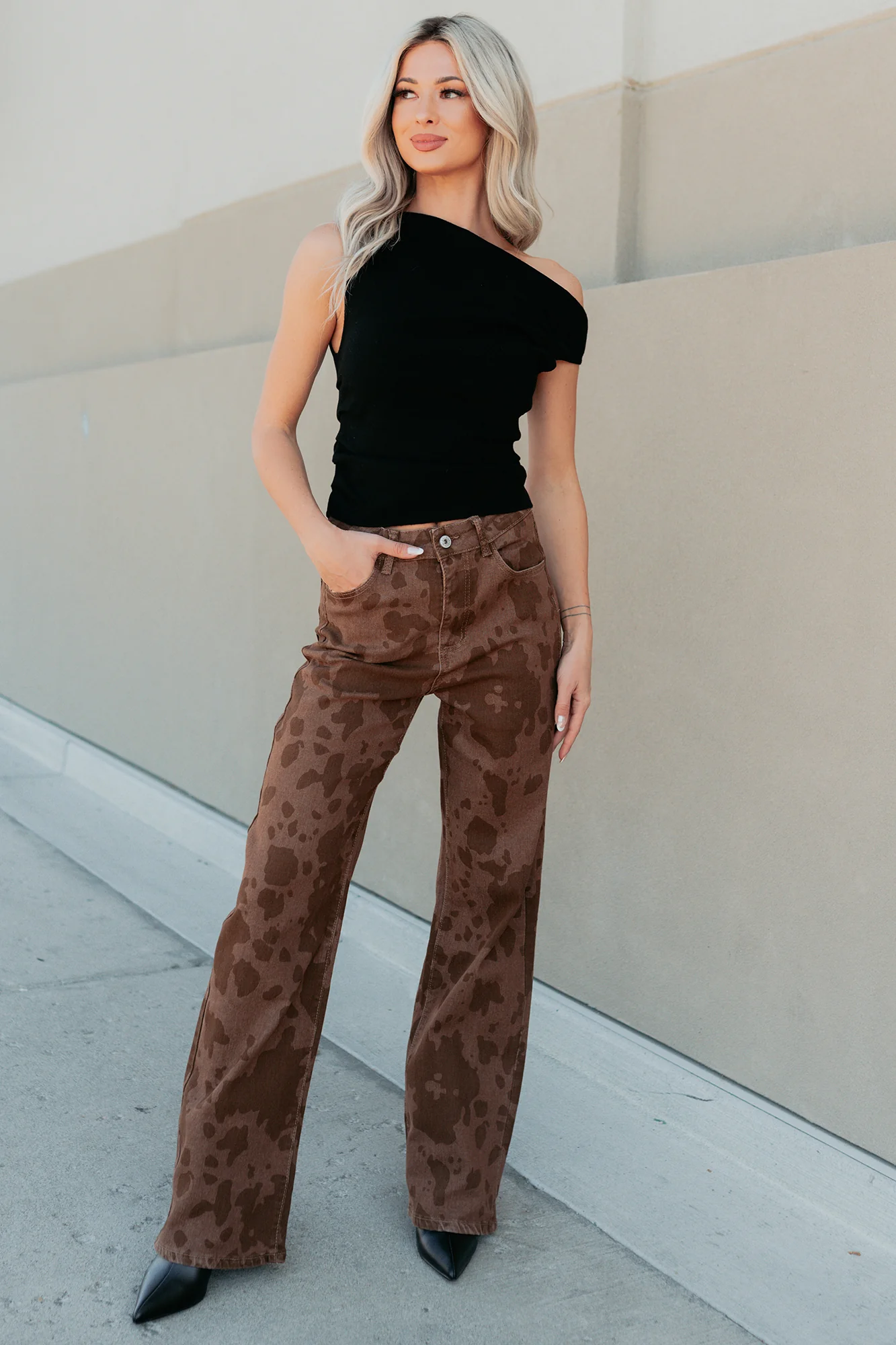 Off The Edge One Shoulder Knit Top (Black) - Image 2